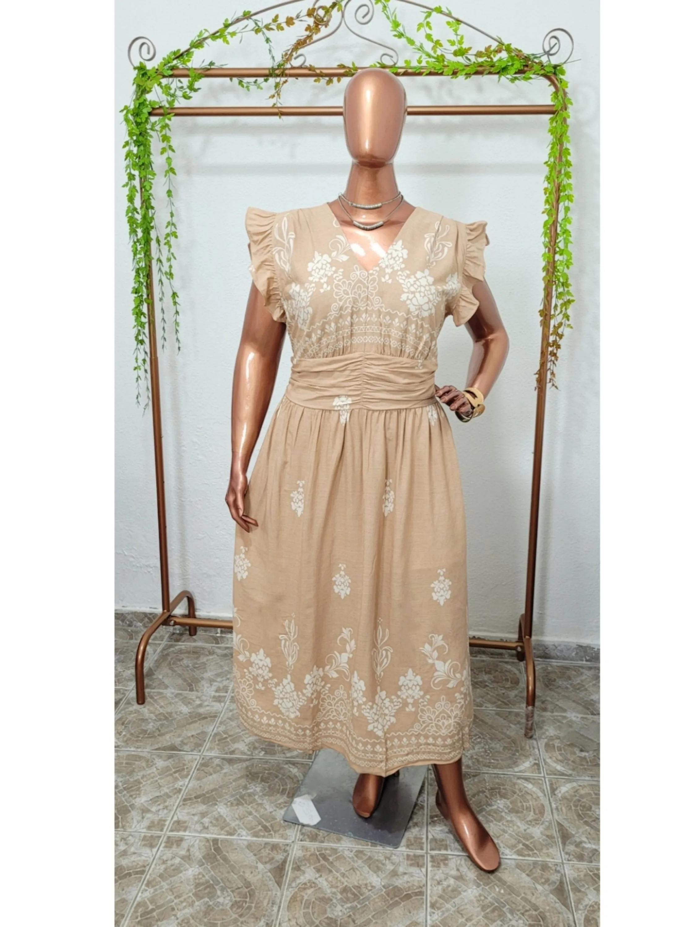 Vestido Manga Babado Longuete