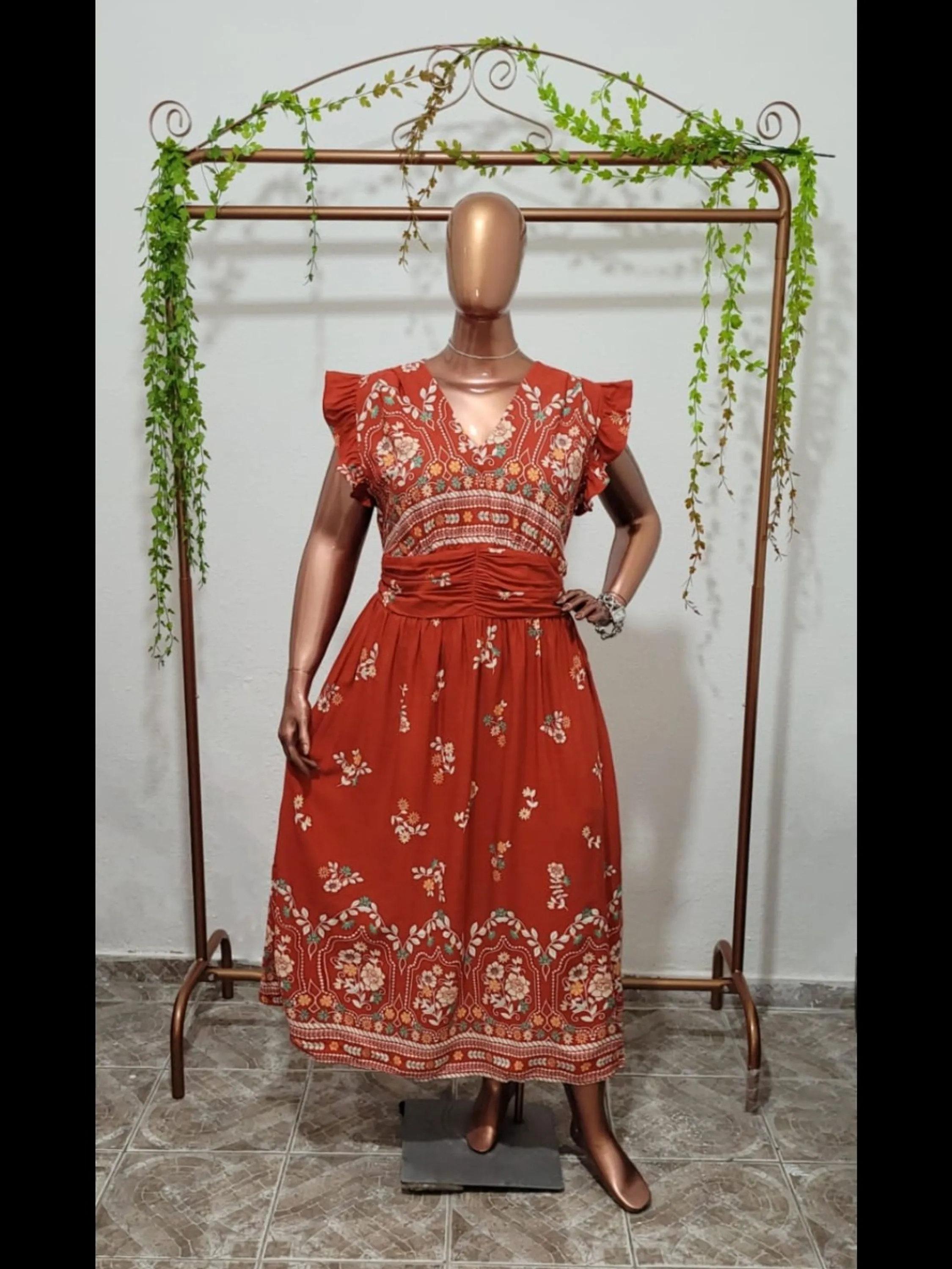 Vestido Manga Babado Longuete