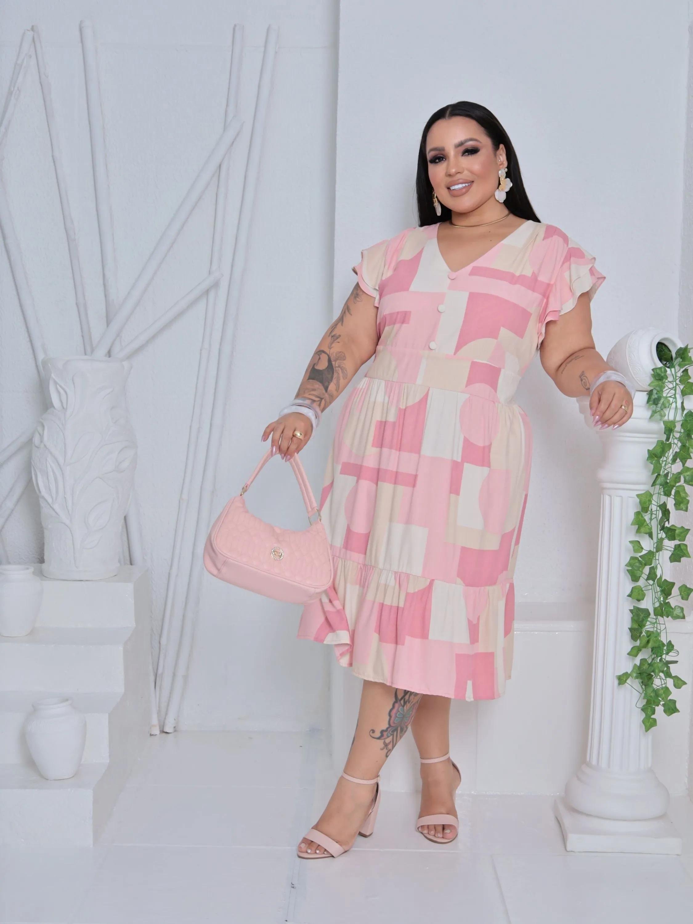 Vestido Manga Babado Duplo