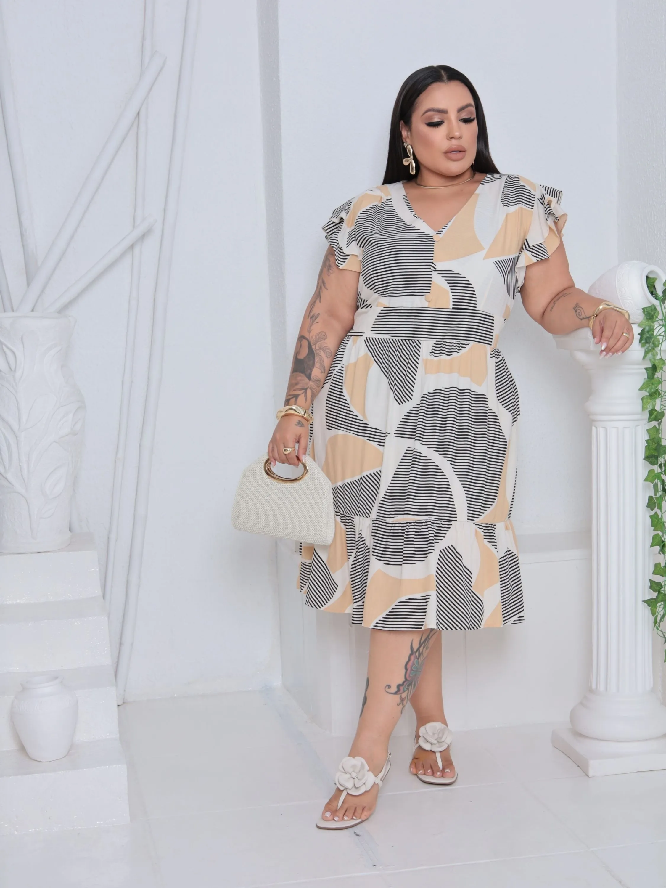 Vestido Manga Babado Duplo