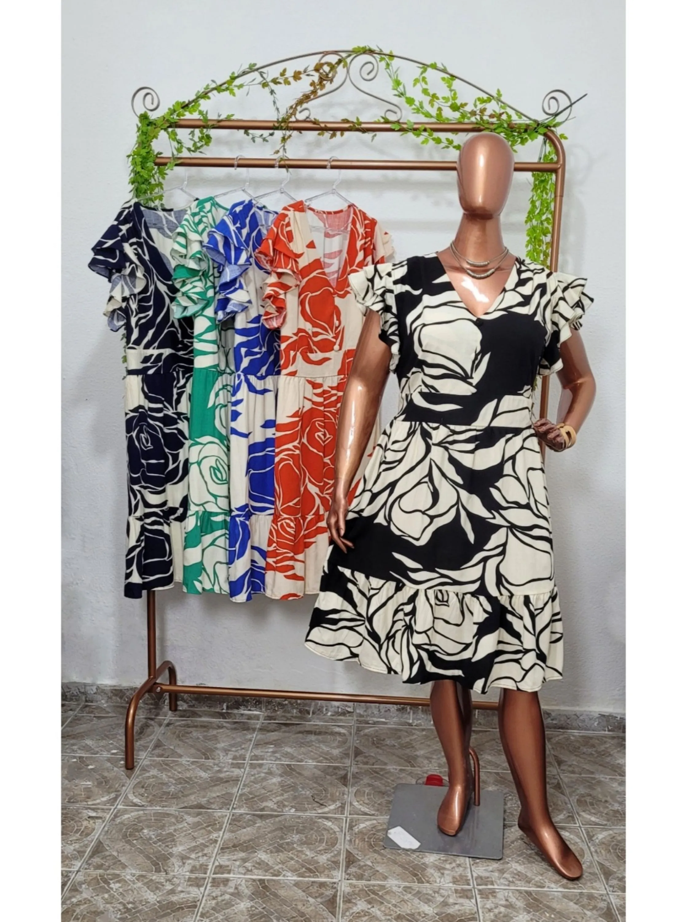 Vestido Manga Babado Duplo