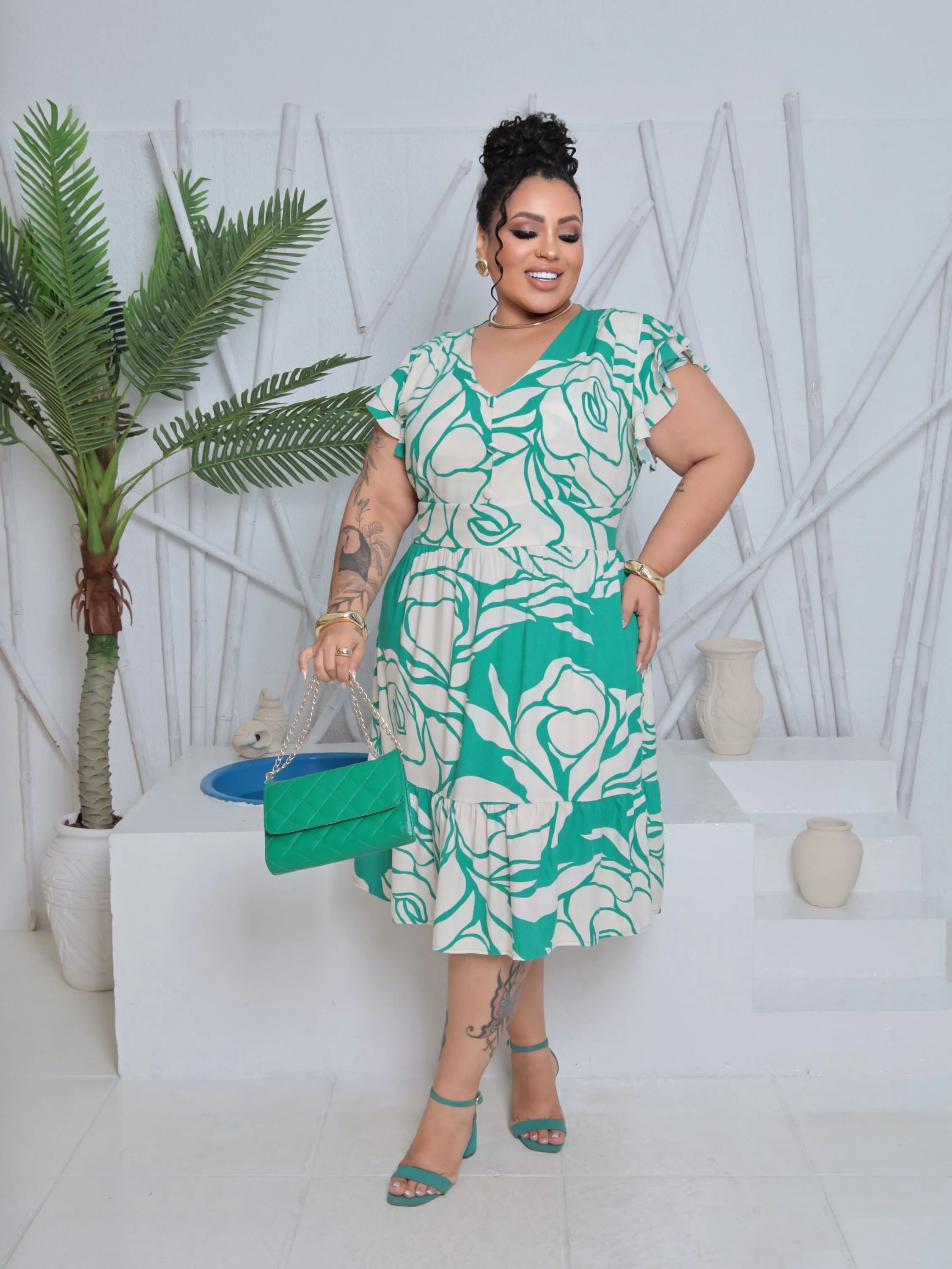 Vestido Manga Babado Duplo