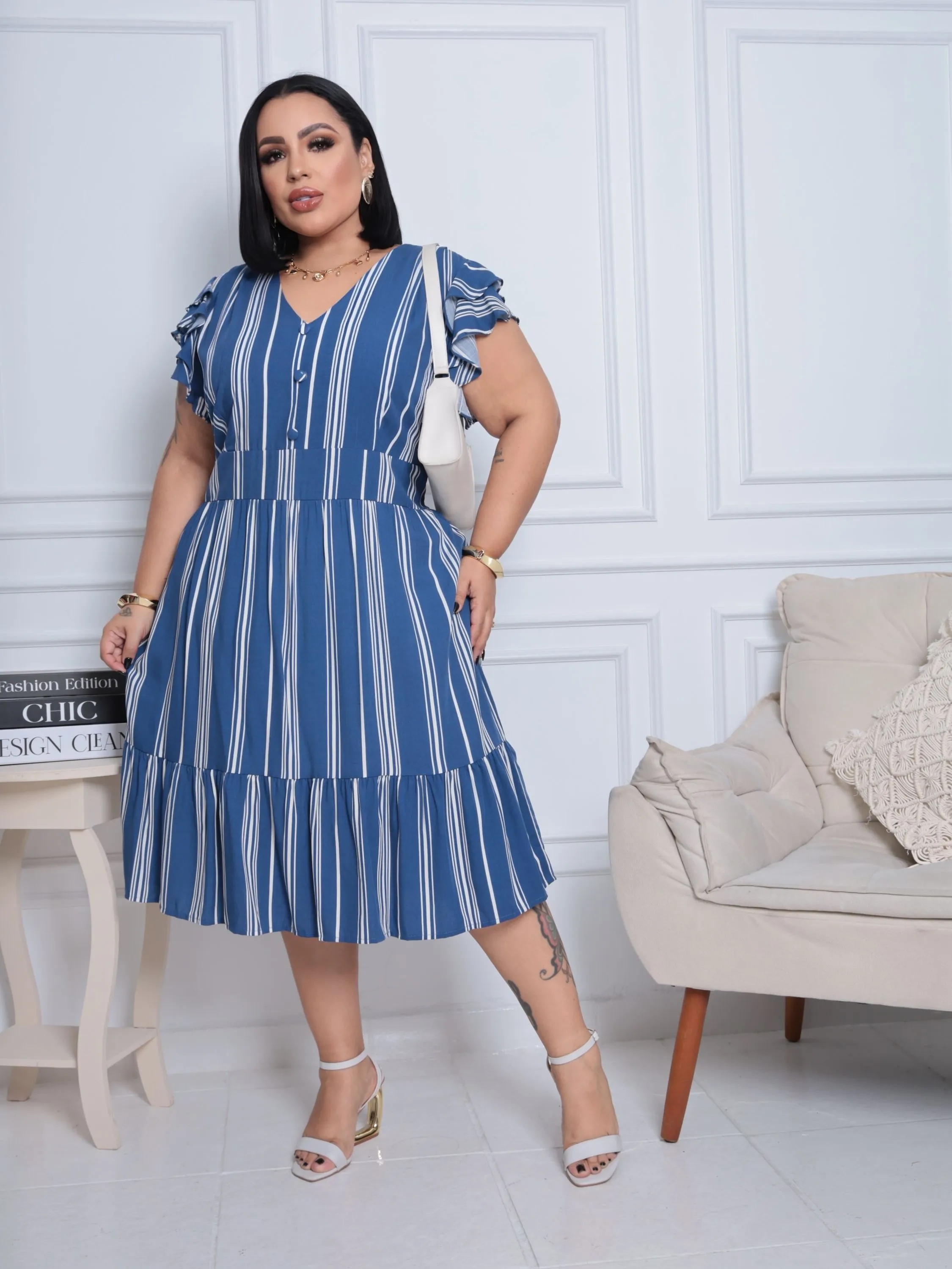 Vestido Manga Babado Duplo