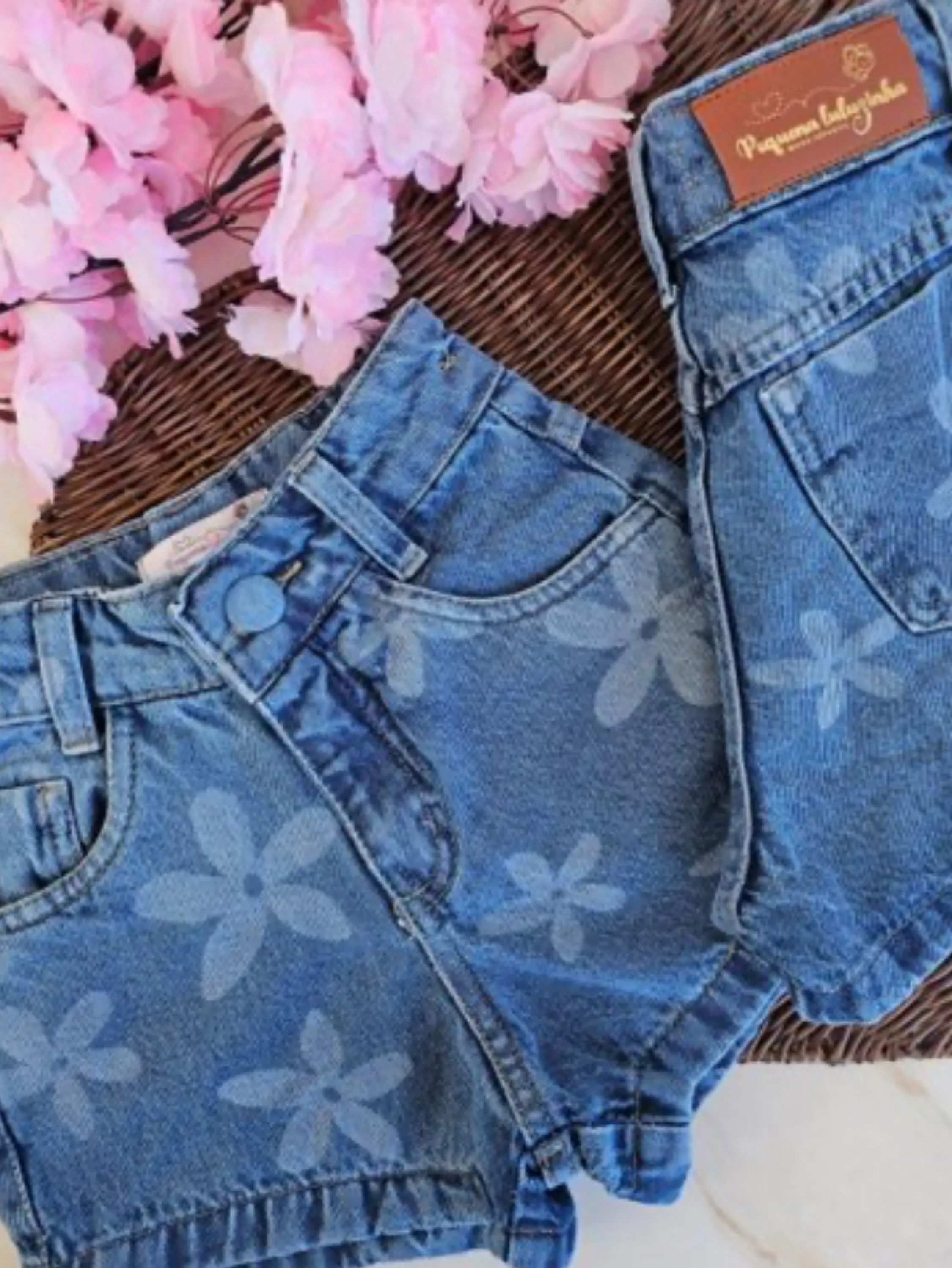 Shorts Jeans Flor Infantil/ Juvenil