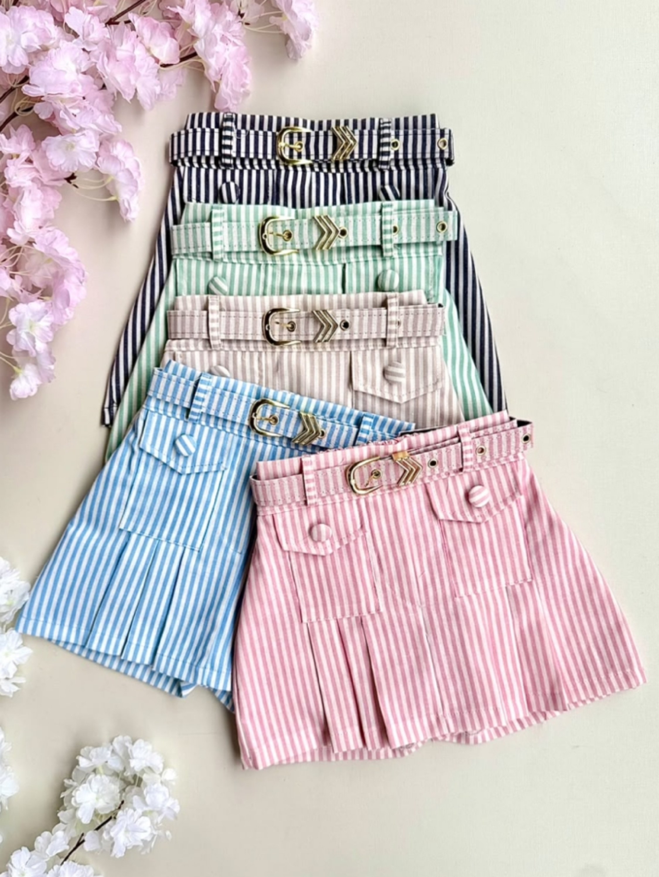 Shorts Saia Linho Listras Infantil