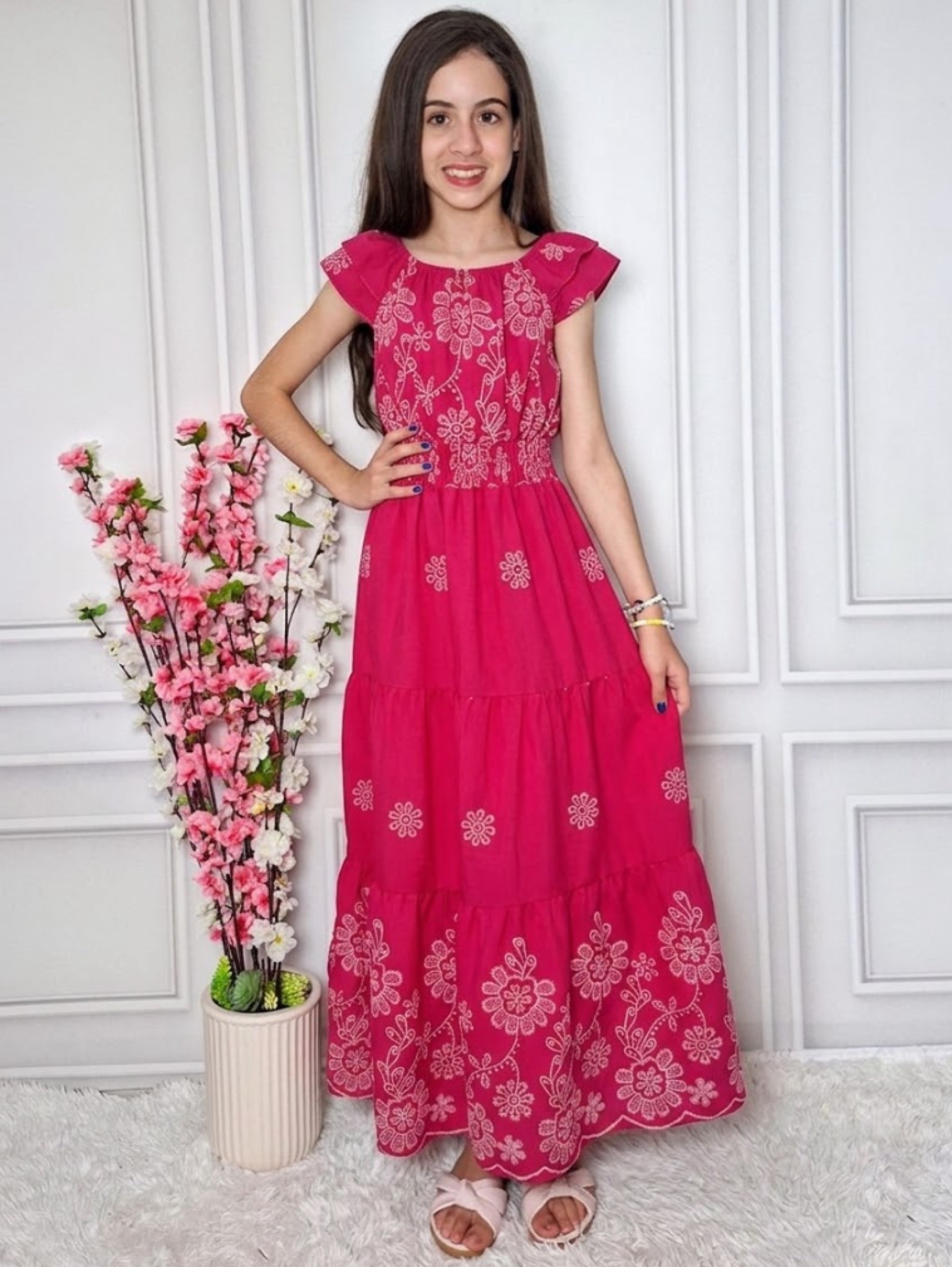 Vestido Longo Bordado Juvenil