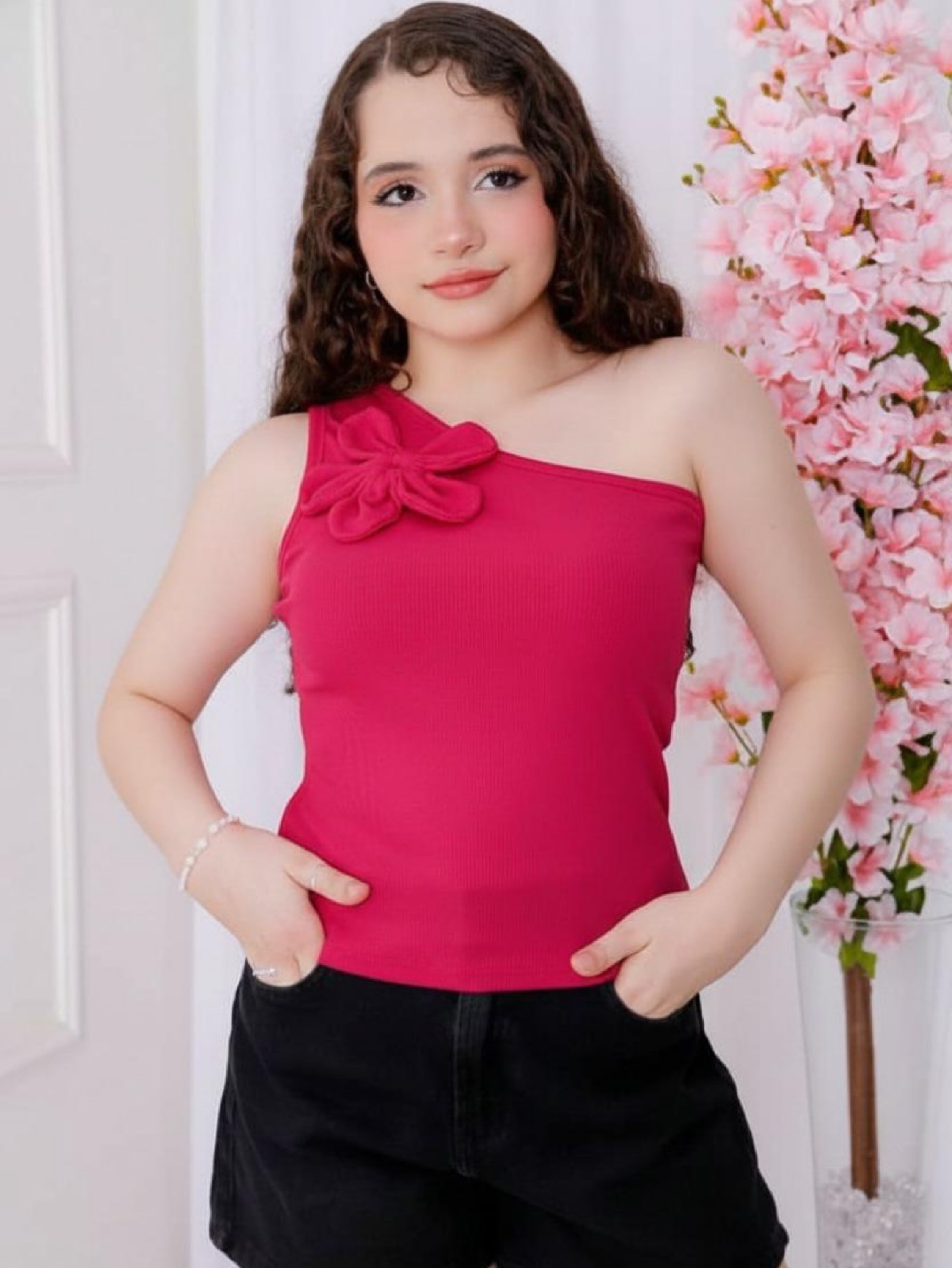 Blusa Nula Manga Flor Juvenil