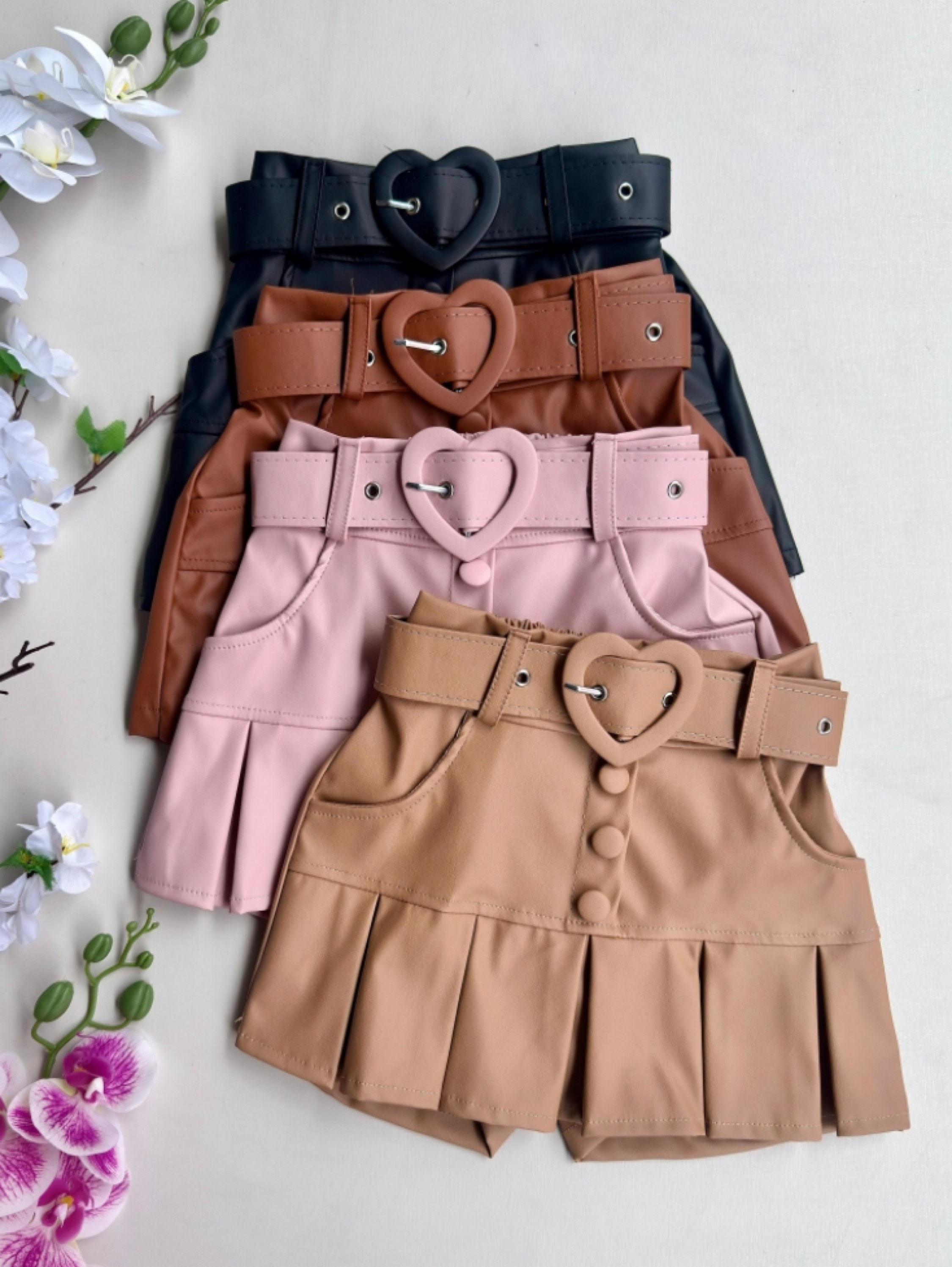 Shorts Saia Couro Babado Infantil