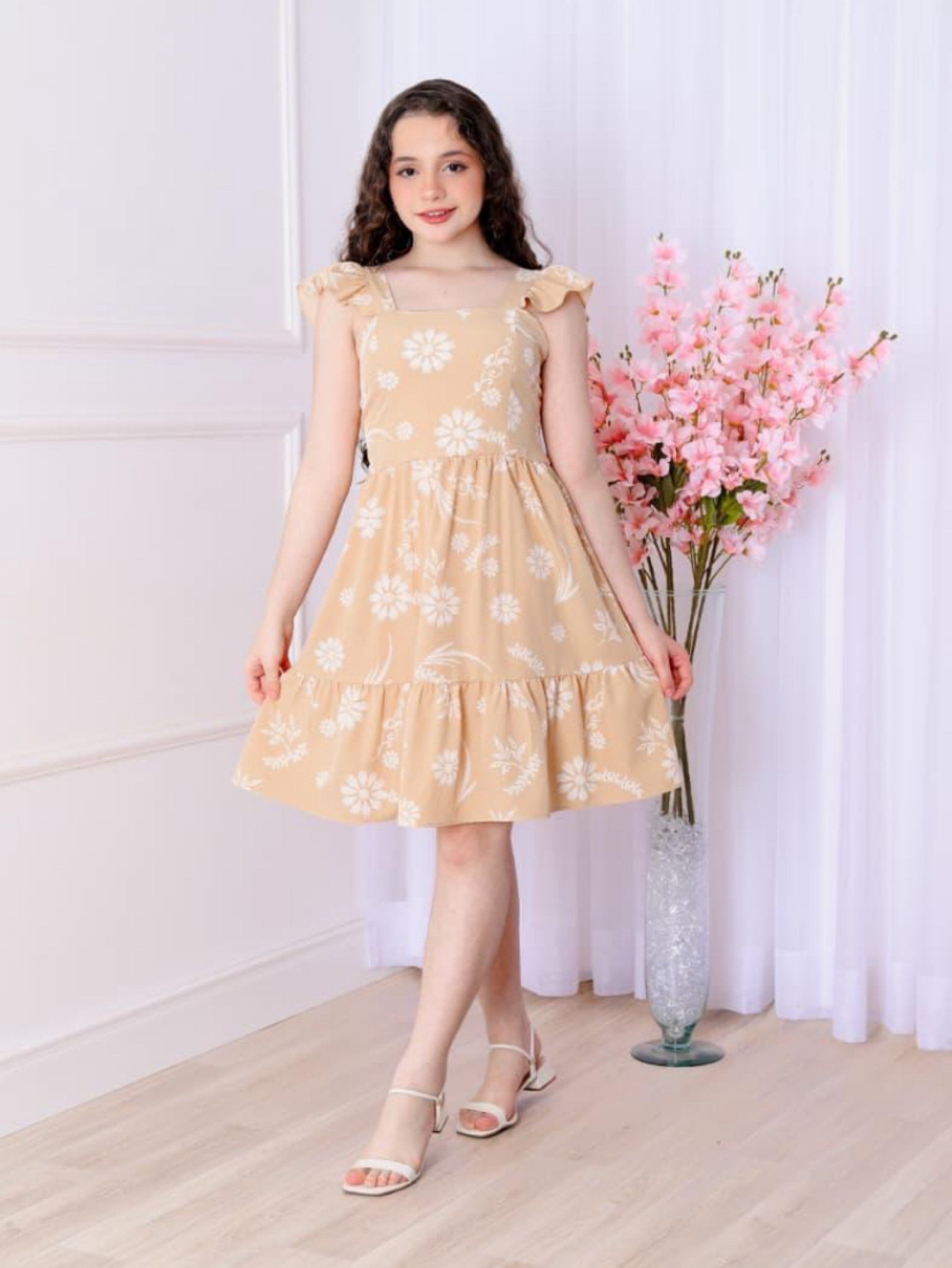 Vestido manga babado estampado Juvenil