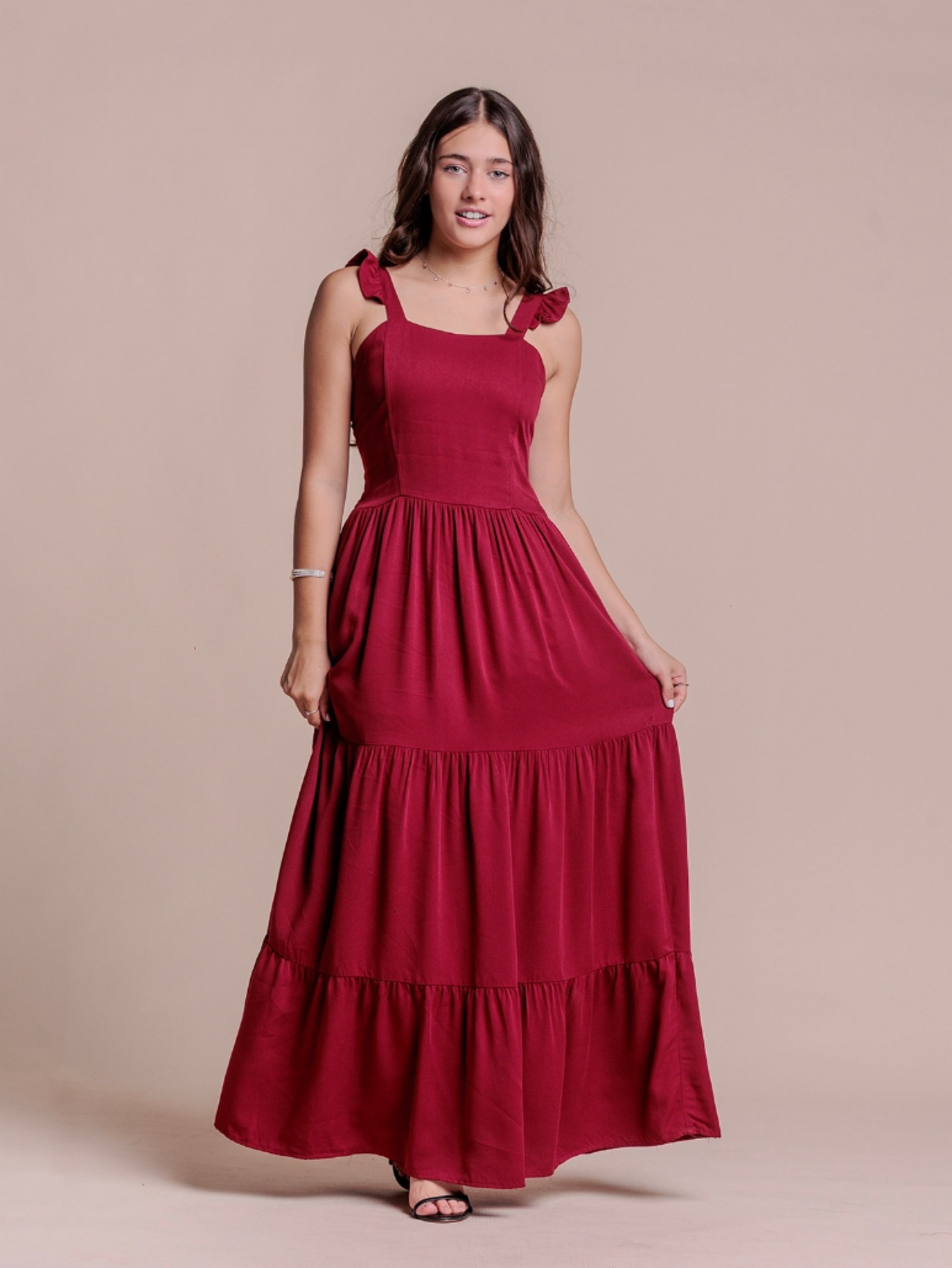 Vestido Longo Alça Babado Juvenil