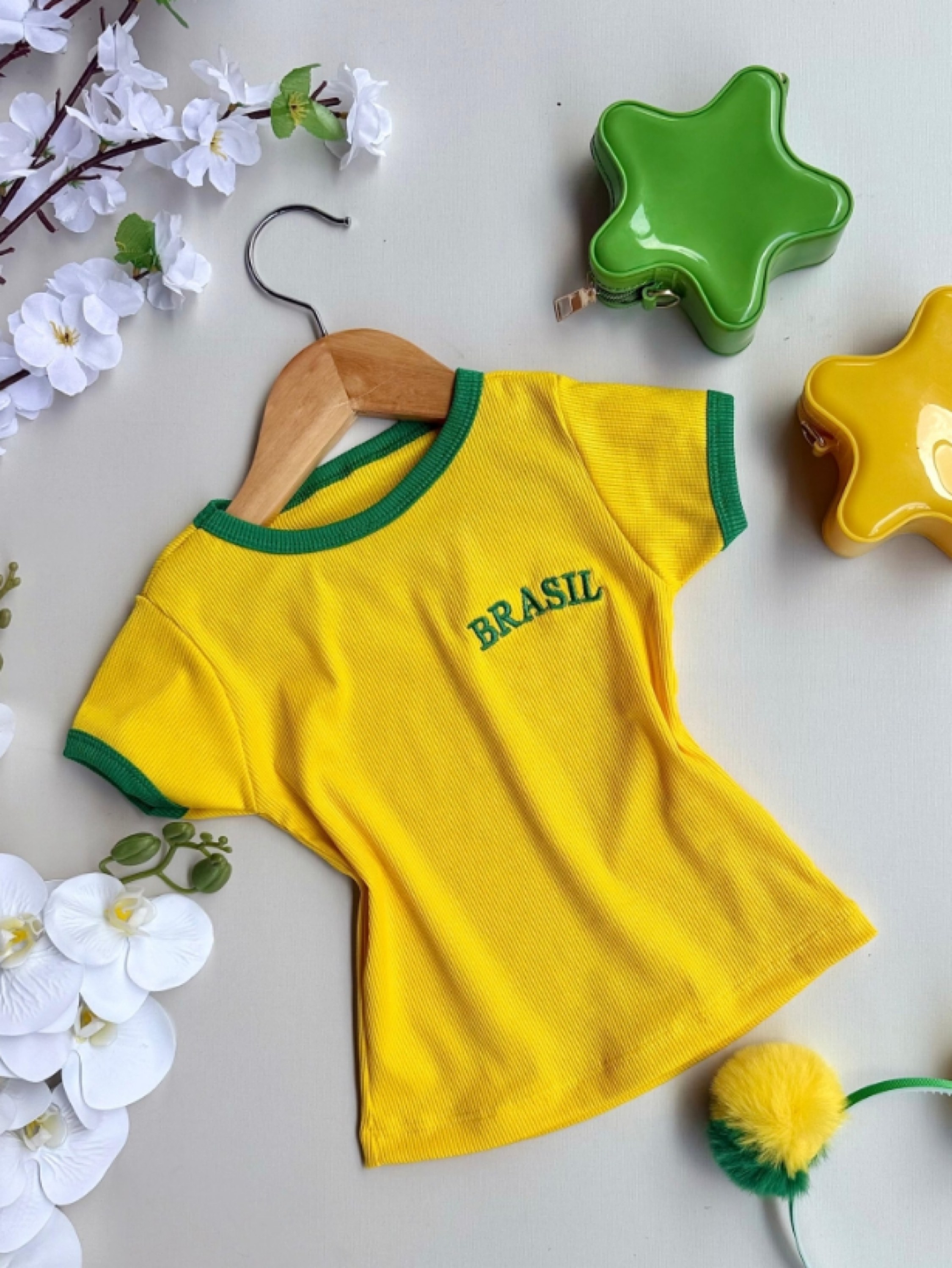 Baby Look Bordado Brasil Infantil