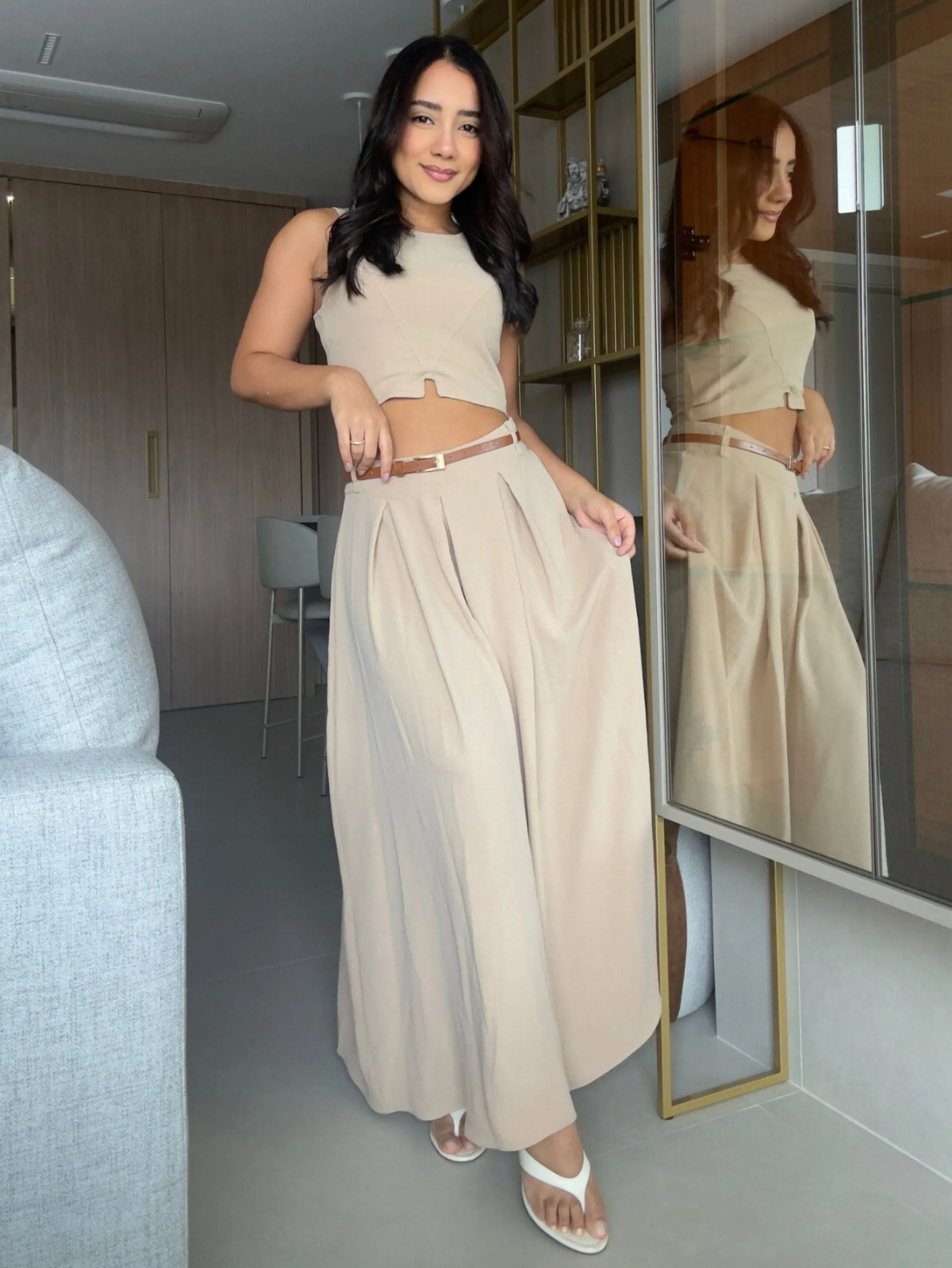 Conjunto Feminino Duna Saia Cropped Moda Casual Chic