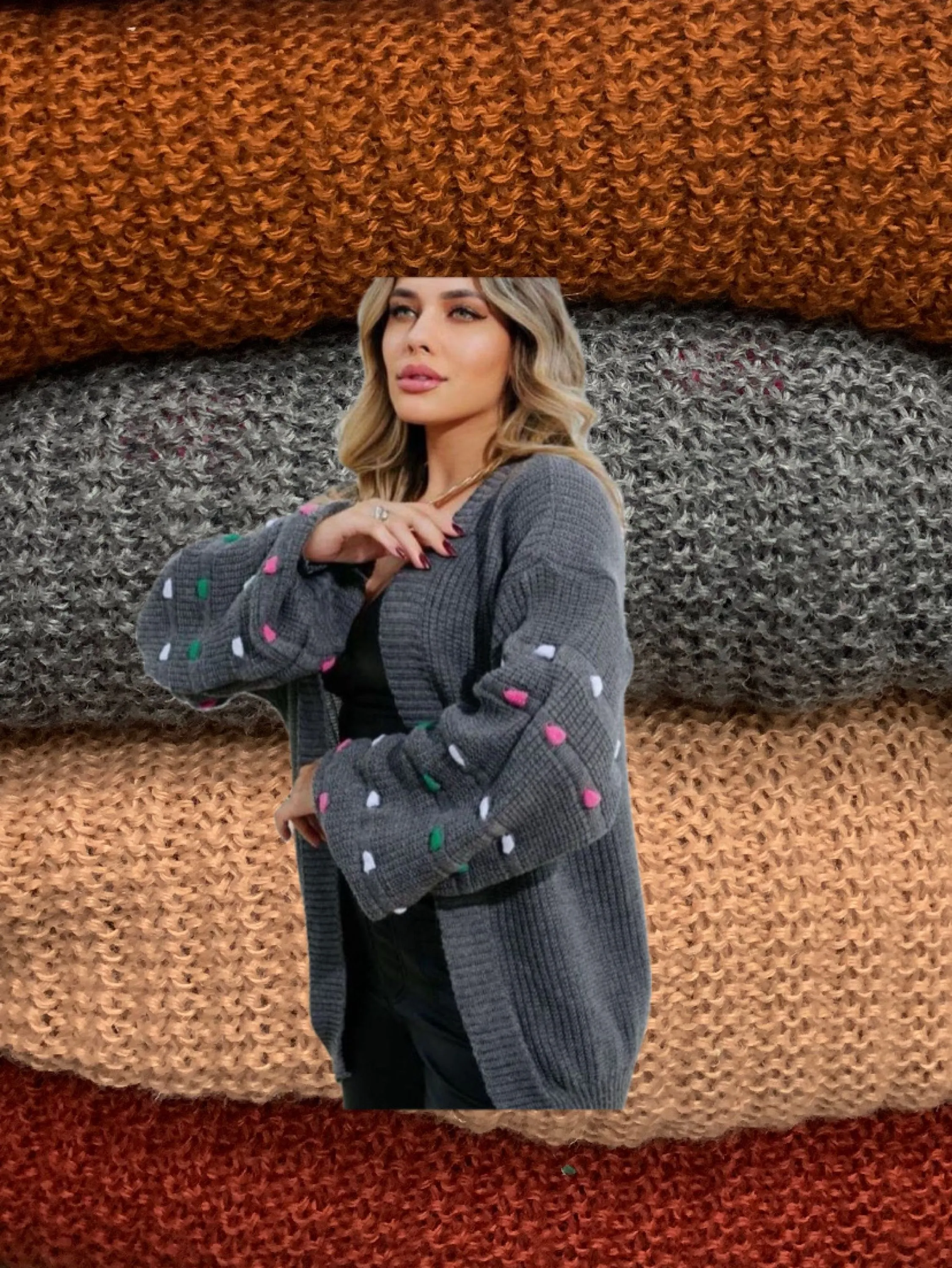 Cardigã tricot inverno Pompom Color