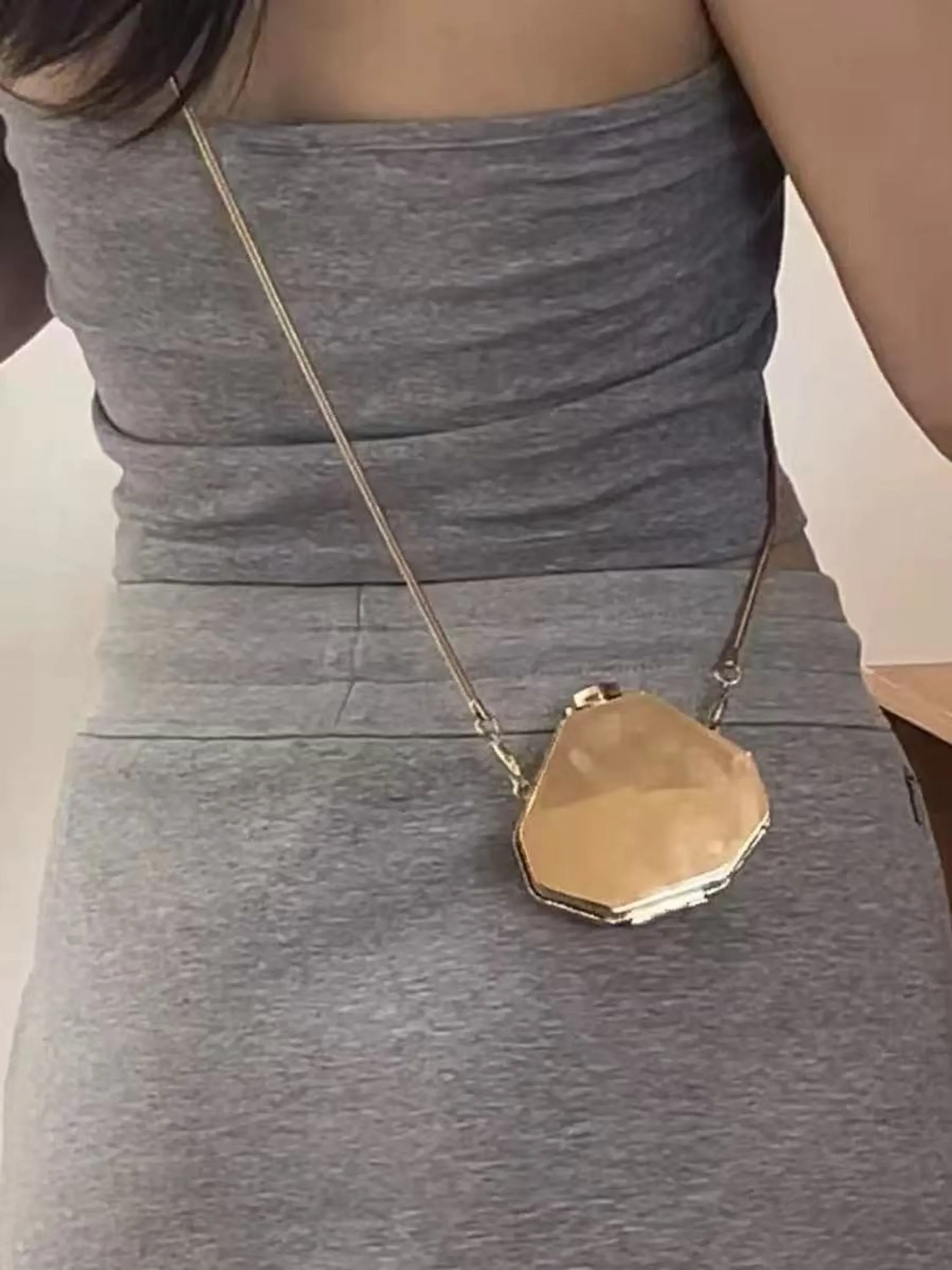 Bolsa feminina pequena com espelho e alça de corrente 070#