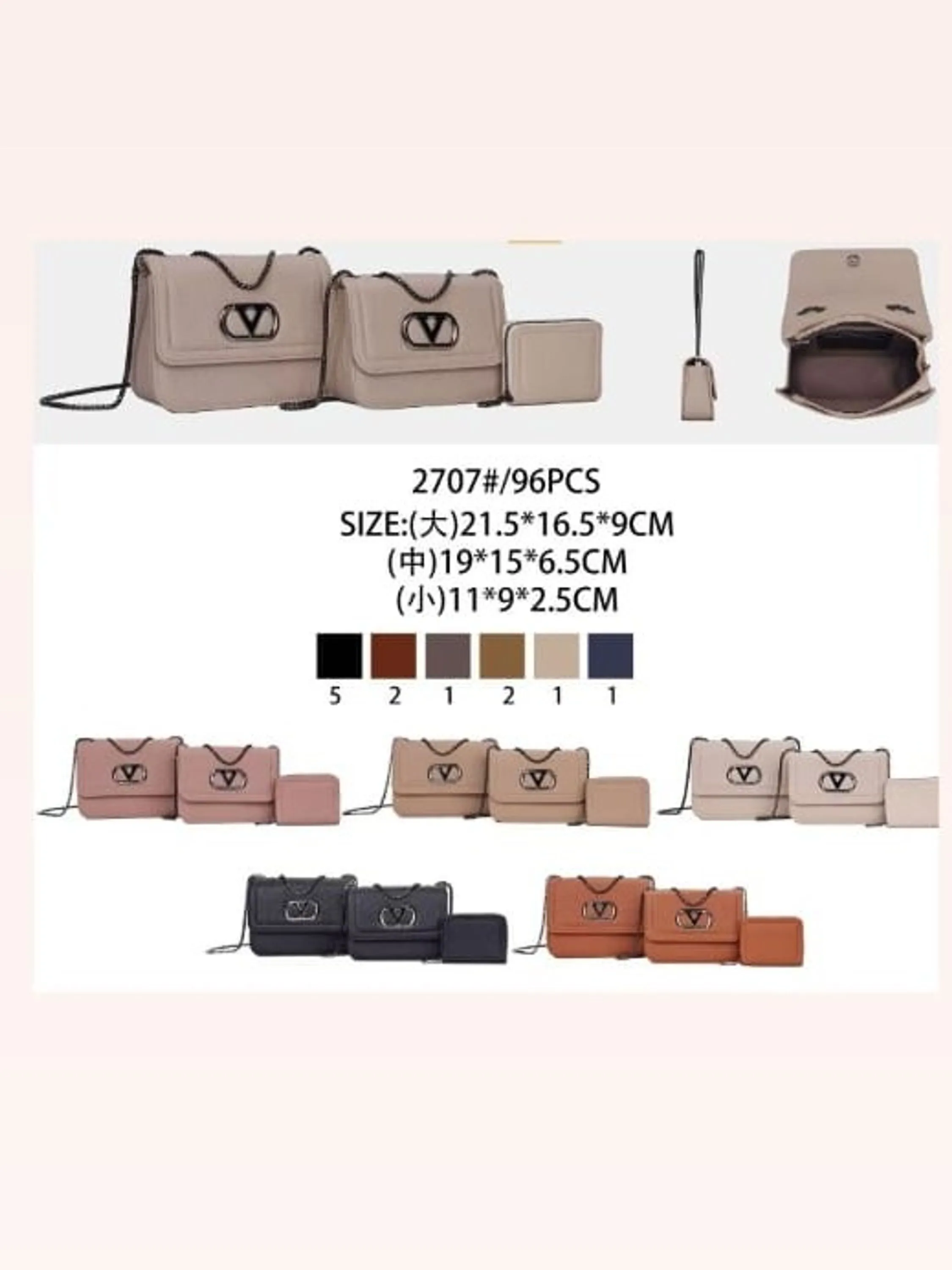 Kit 3 Bolsa Feminina tradicional alça de corrente 2707#