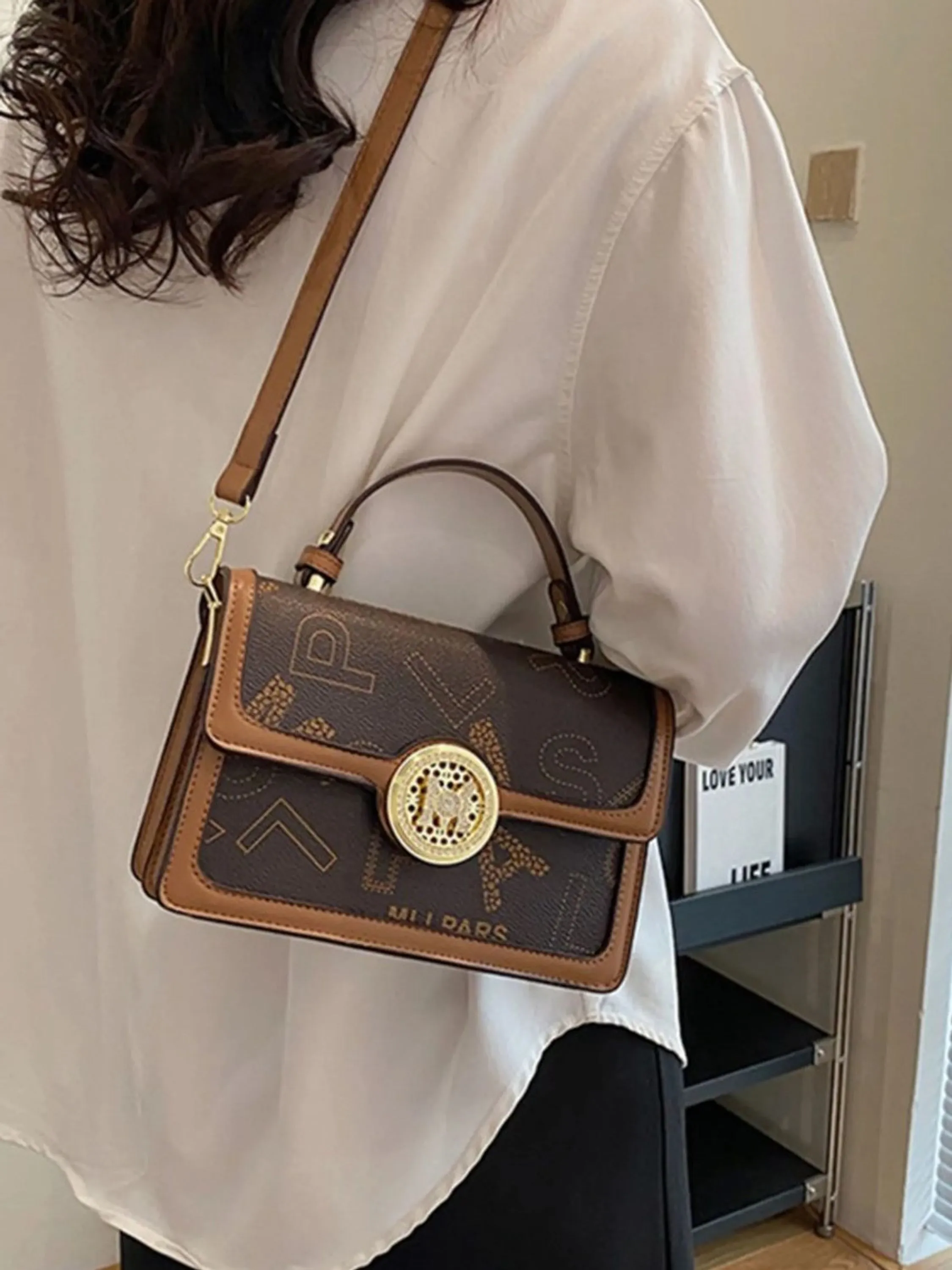 Bolsa feminina luxo estampada fecho de Pressão 8329#