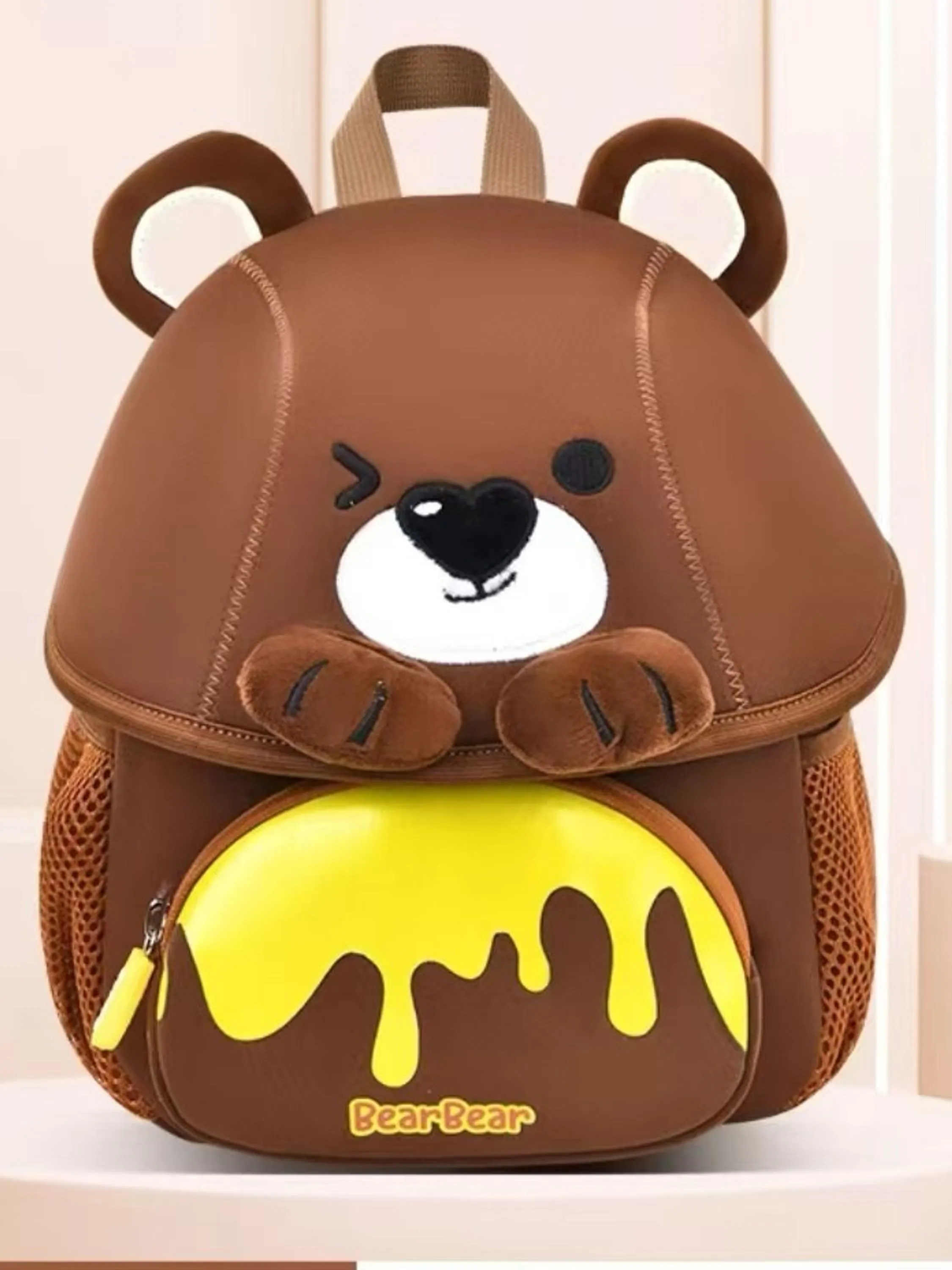 Mochila escolar infantil ursos coloridos pelúcia