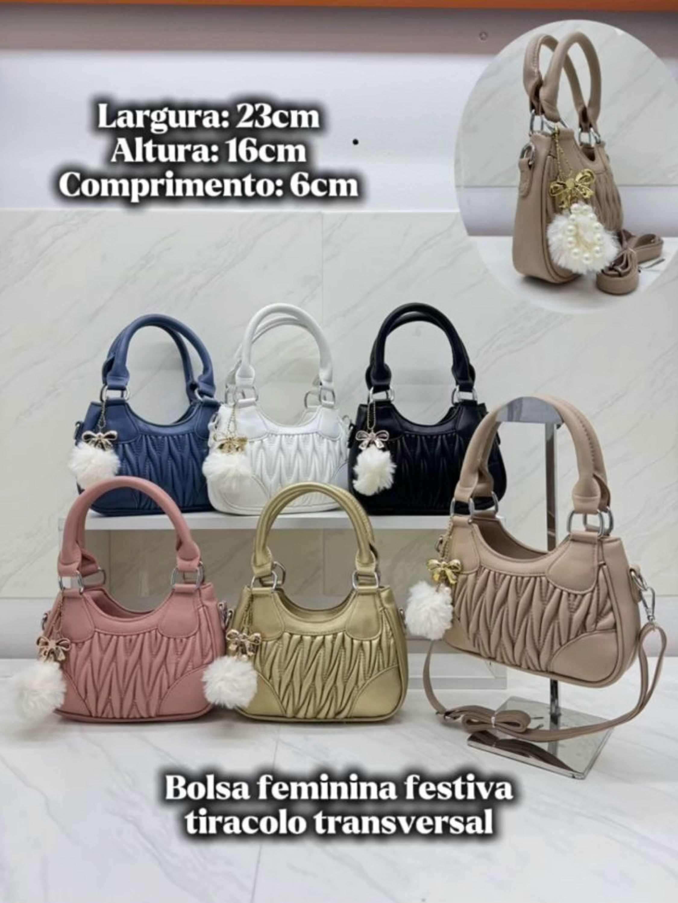 Bolsa feminina média de festa acolchoada