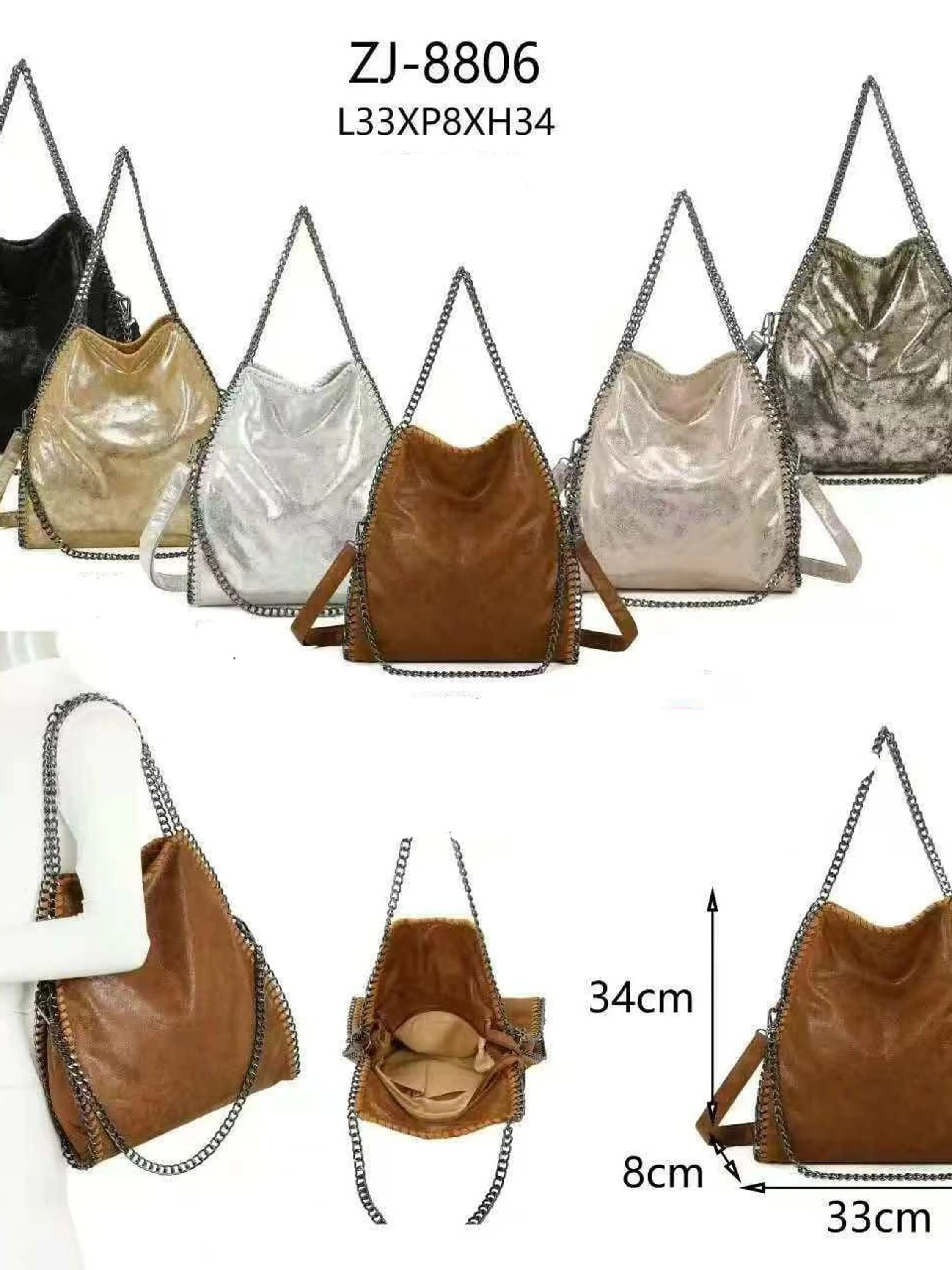 Bolsa sacola feminina grande alça de corrente 8806#