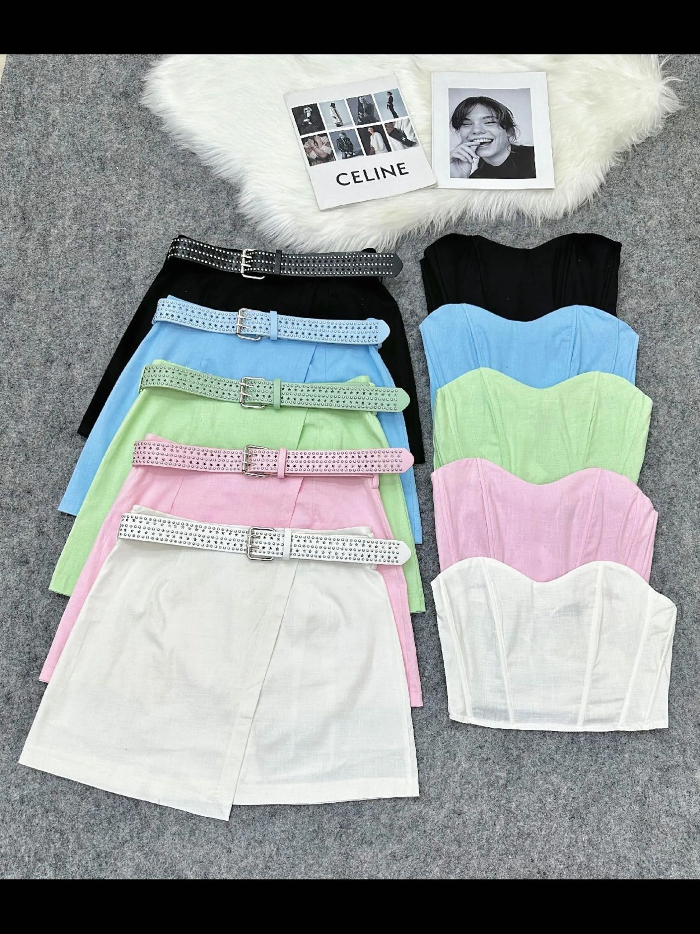 Conjunto feminina shorts saia com cinto