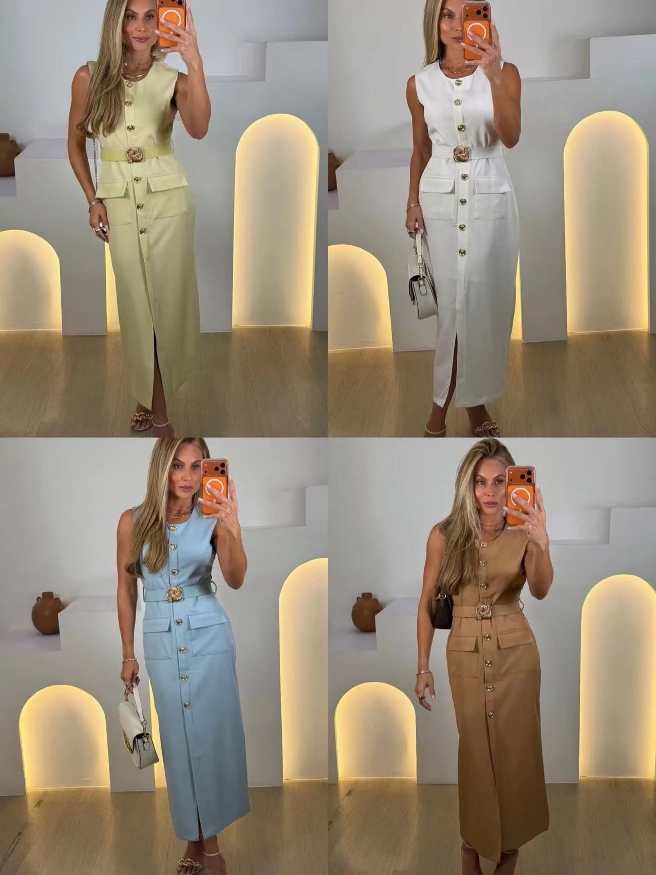 Vestido feminina com cinto