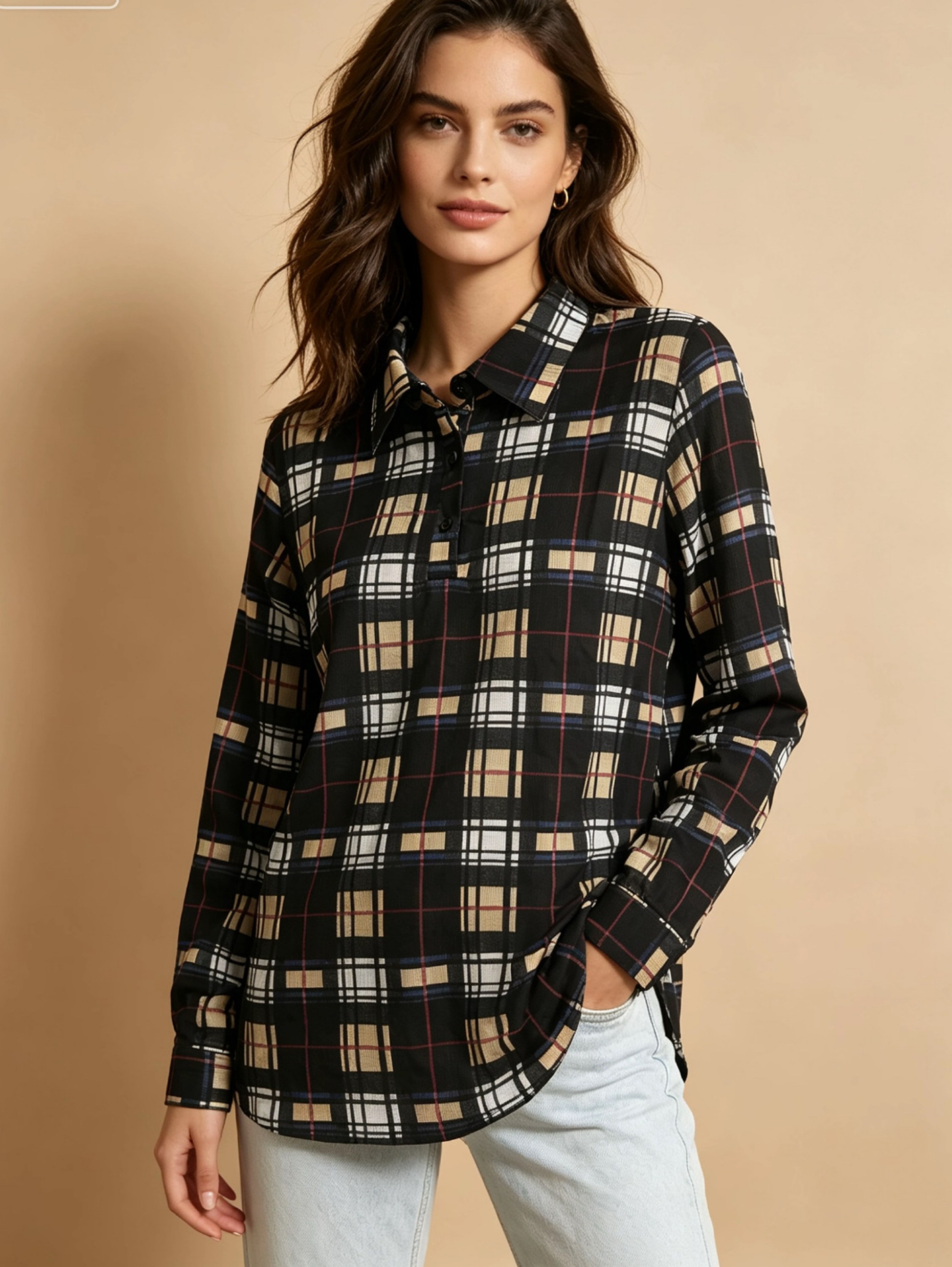 Blusa manga longa tecido crepinho Maya modas