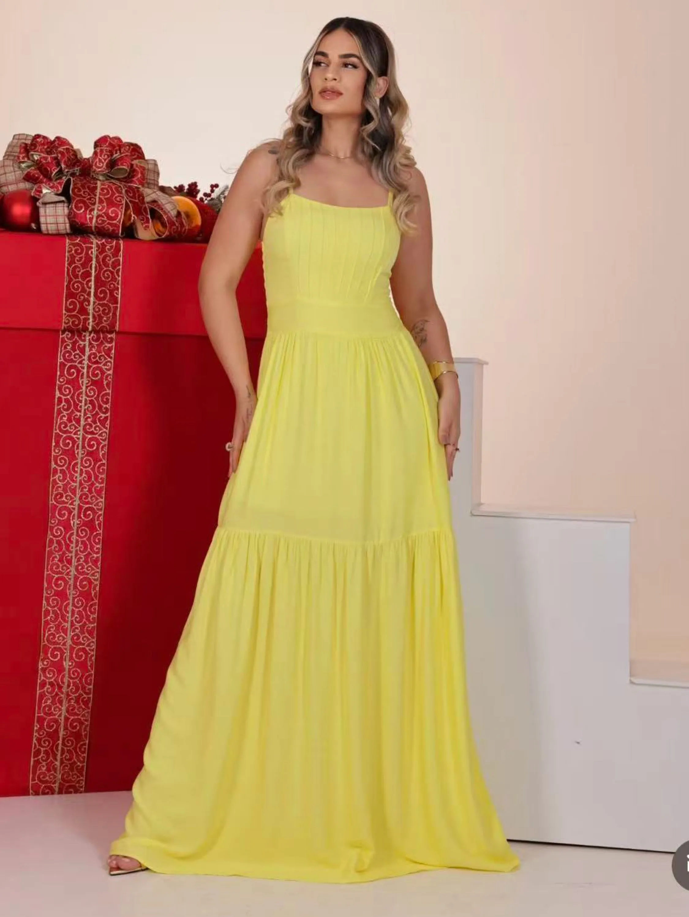 Vestido longo com bojo viscolinho Maya modas