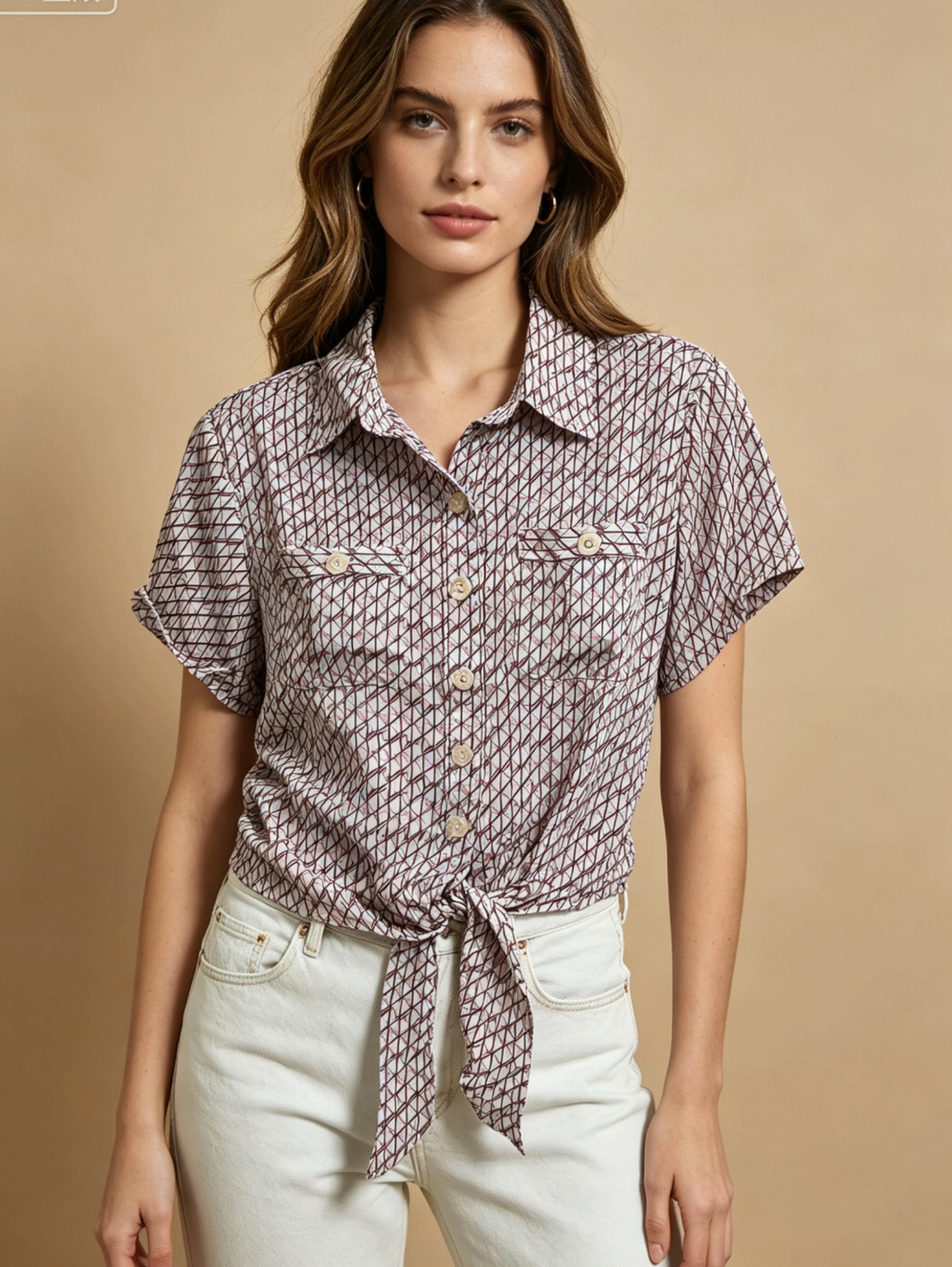 Camisa manga curta com amarrar Maya modas