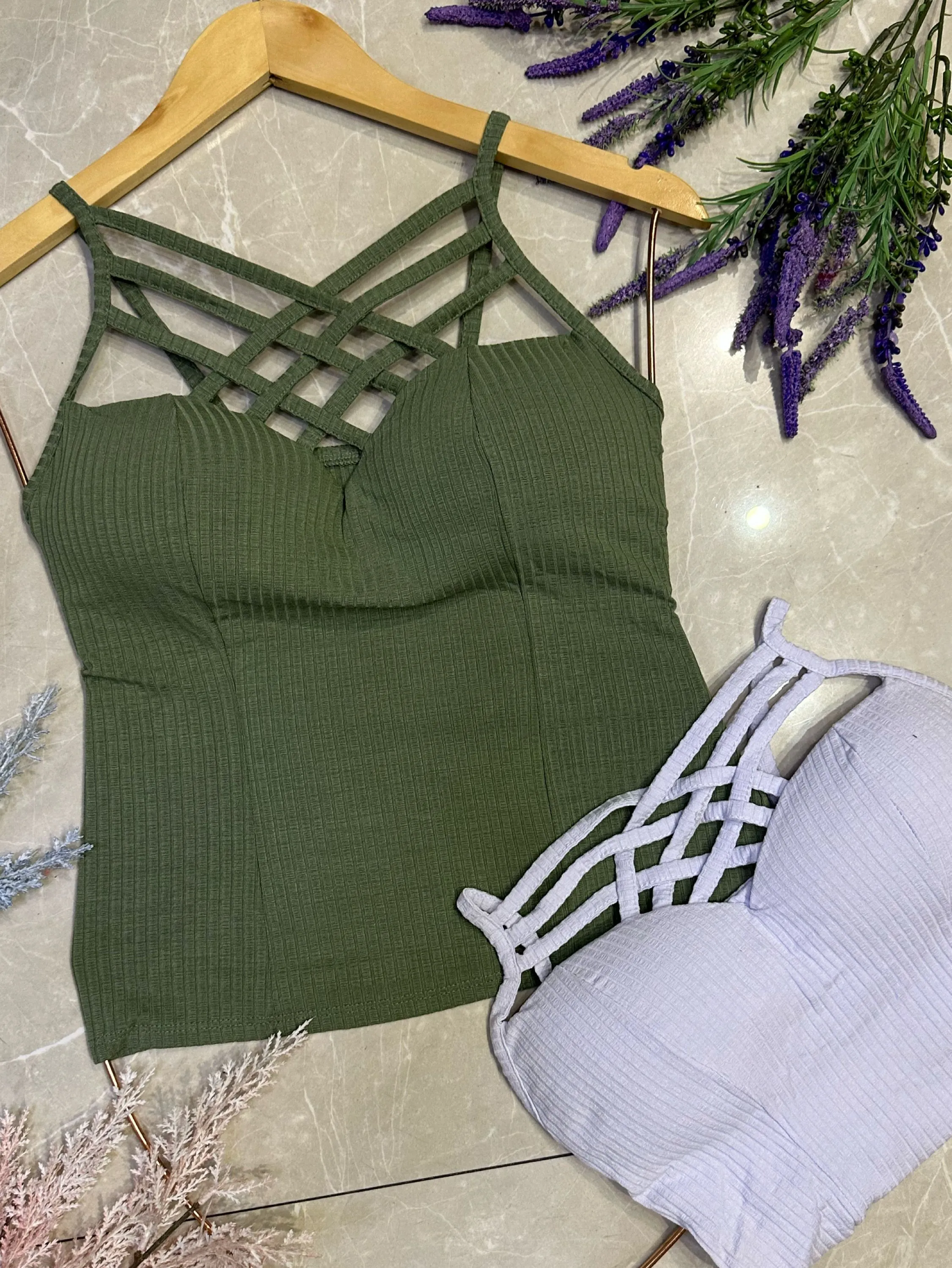Blusa regata feminina com bojo algodão