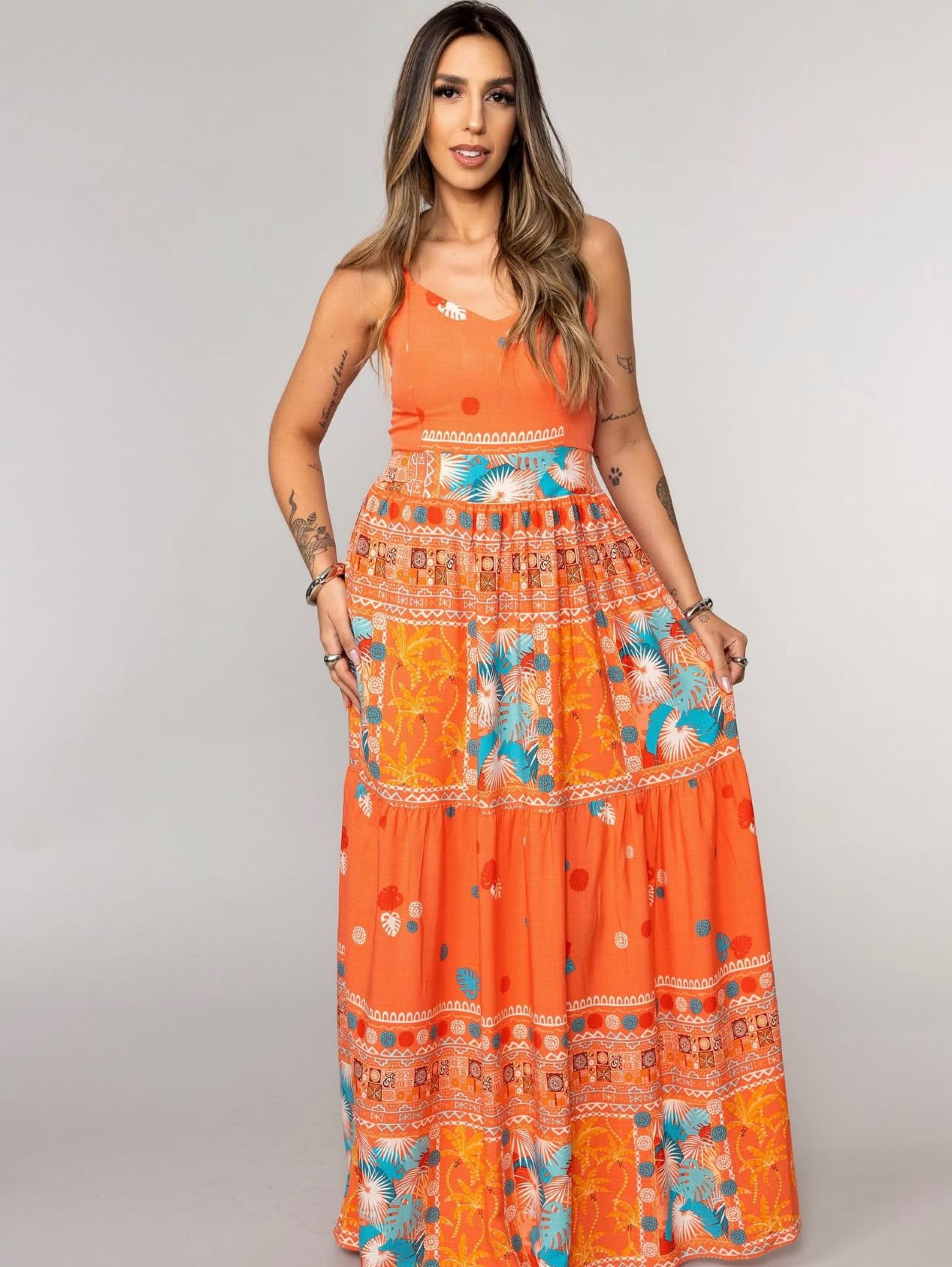 Vestido longo com forro com bojo viscolinho Maya modas