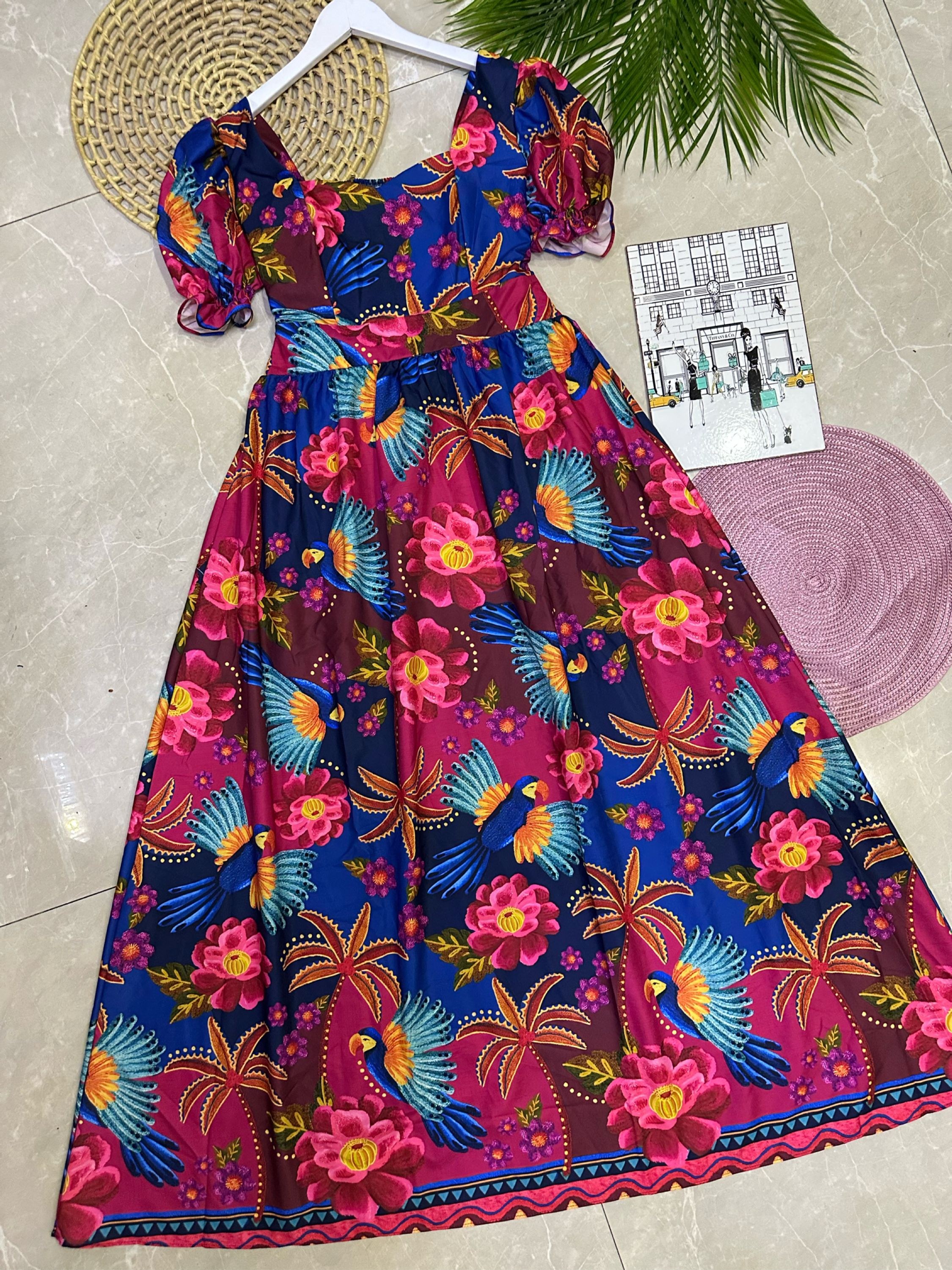 Vestido longo com forro tecido crepinho