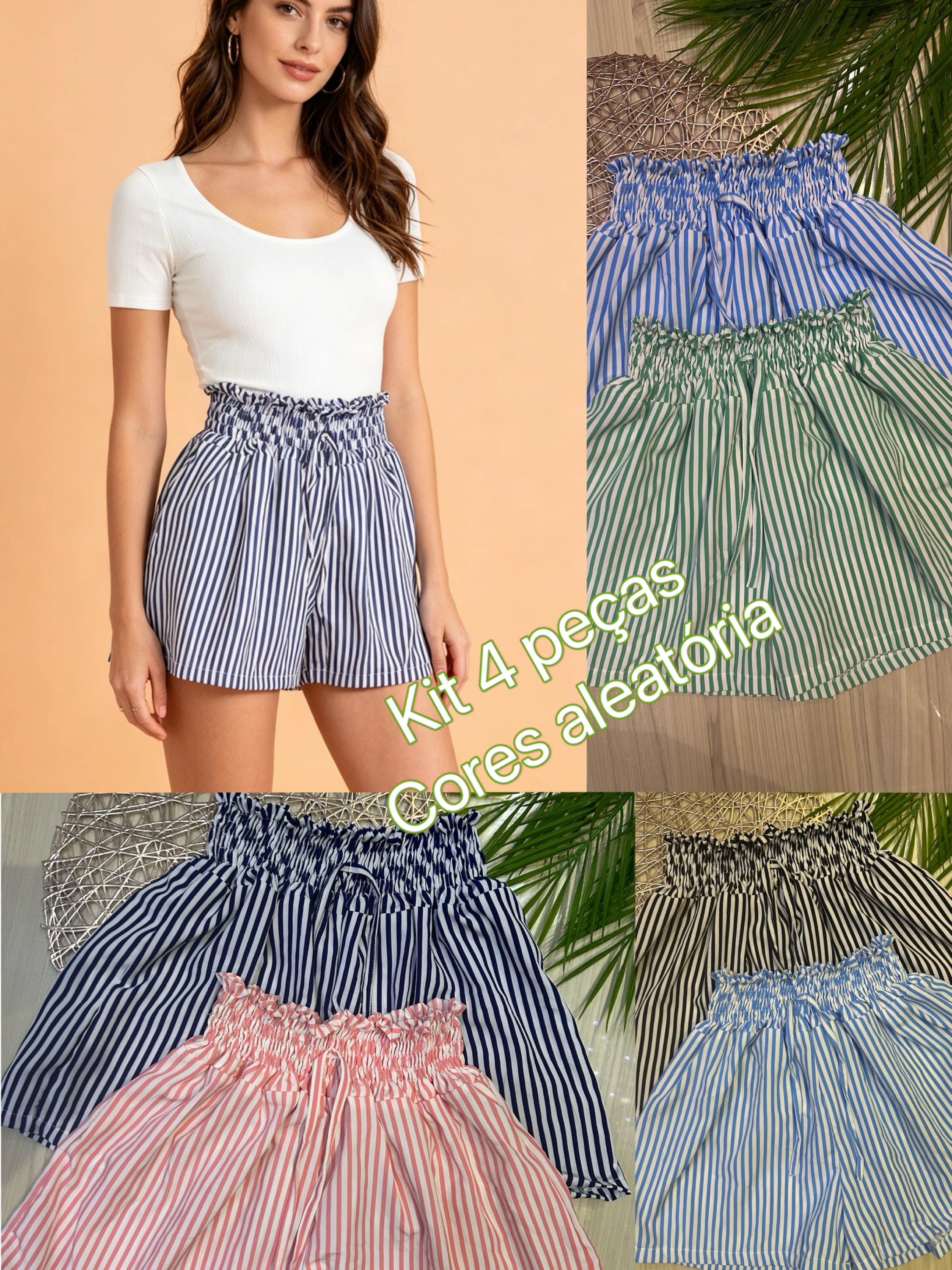 Kit 4 peças Cores aleatória shorts crepinho Maya modas