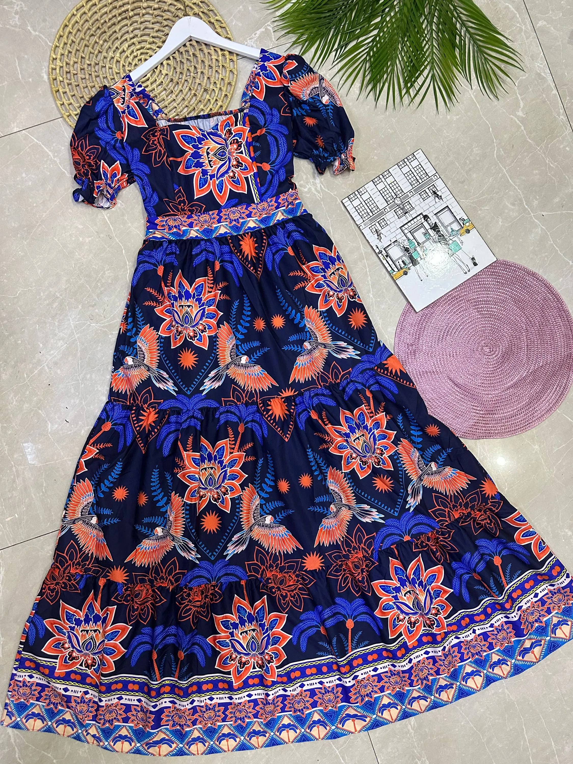 Vestido longo com forro tecido crepinho