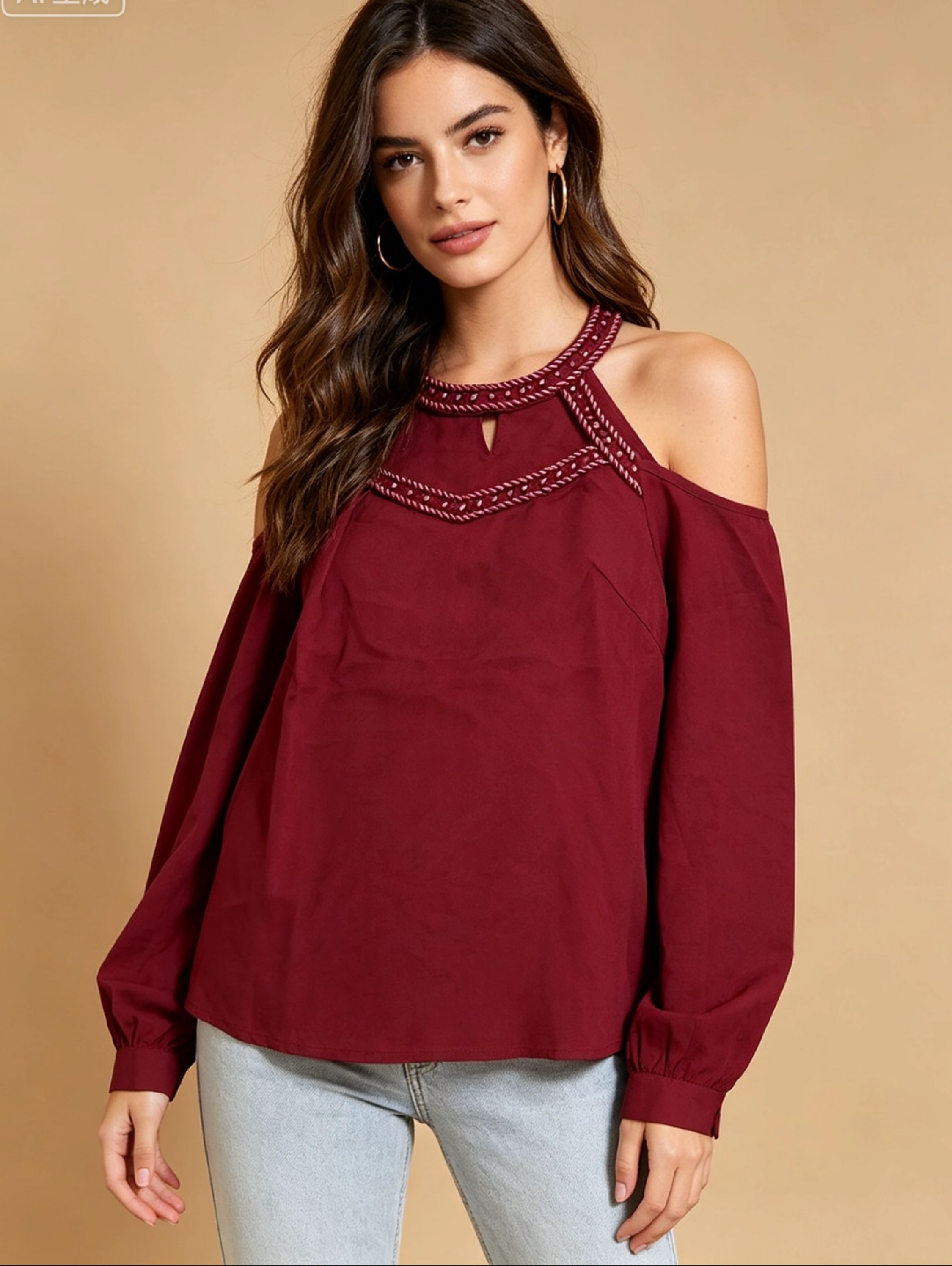 Blusa manga longa tecido crepinho Maya modas