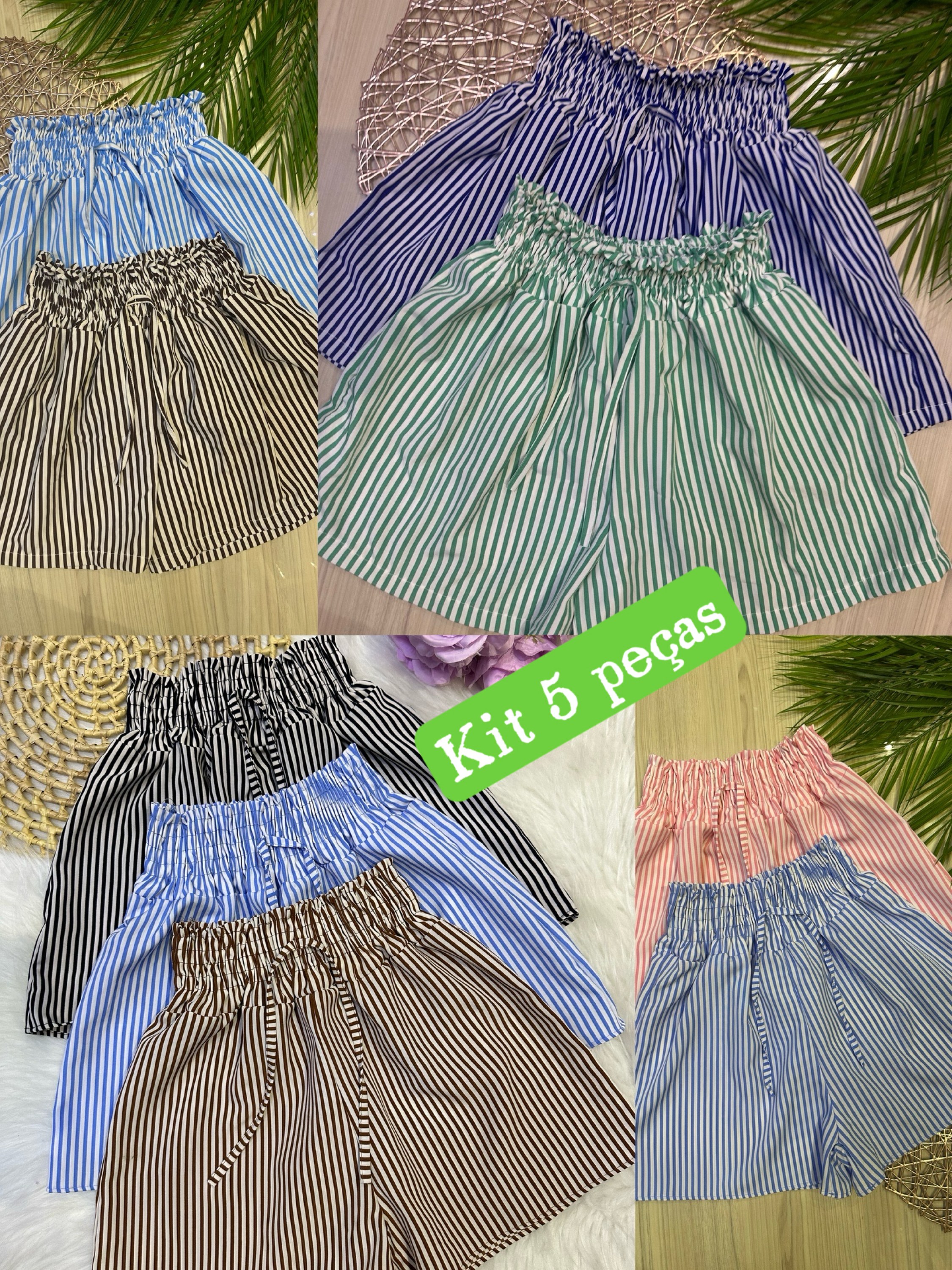 Kit 5 peças cores variados shorts crepinho Maya modas
