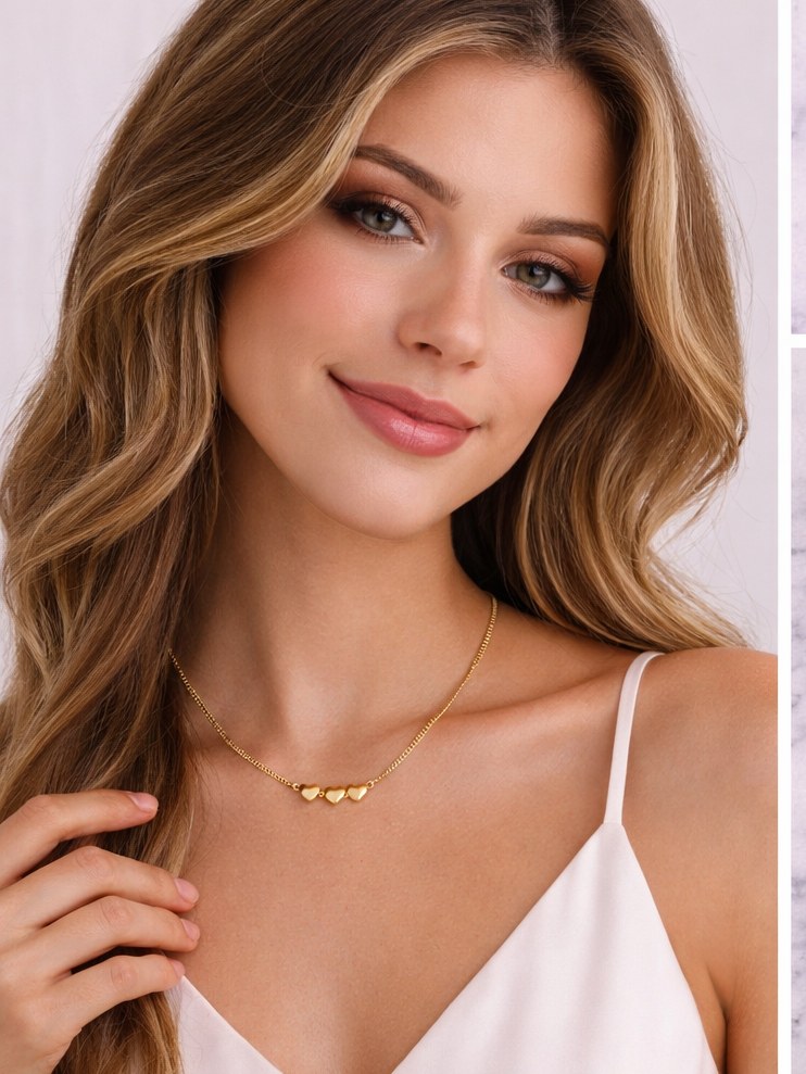 Colar banhado 3 corações