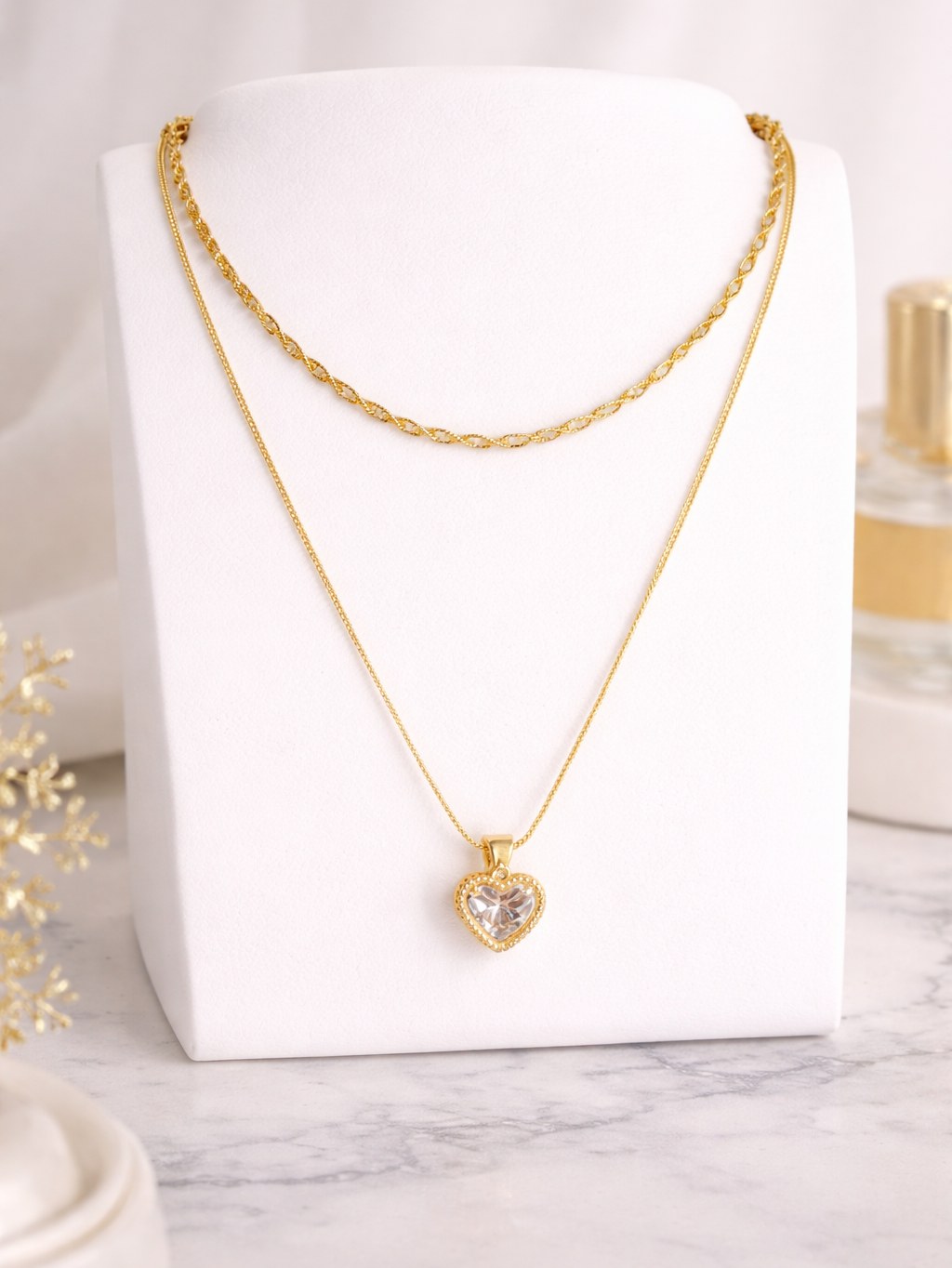 Colar de corrente dupla trançado com pingente em zircônia