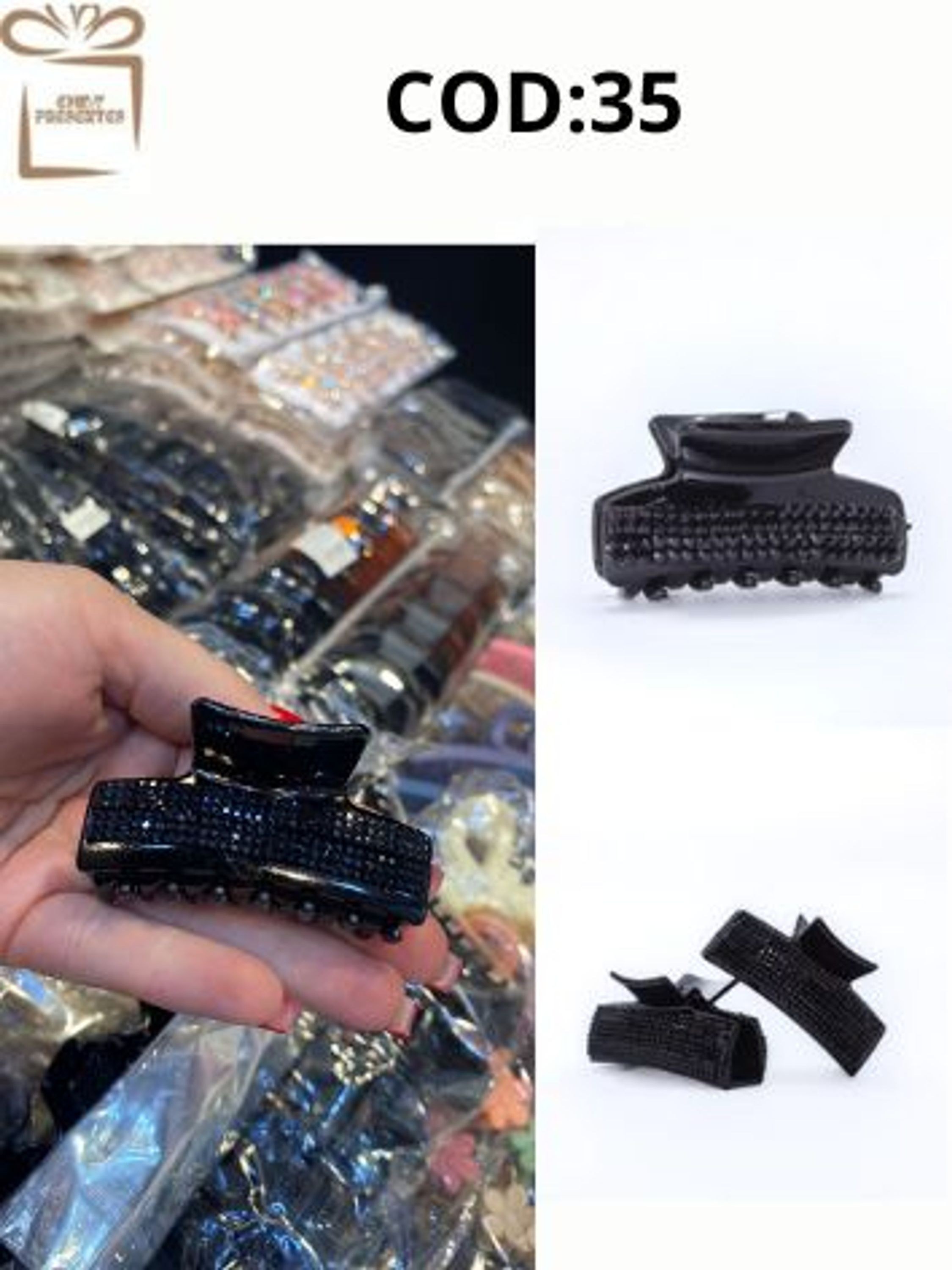 Kit 12 Piranhas Strass Preto Feminina Fashion -35