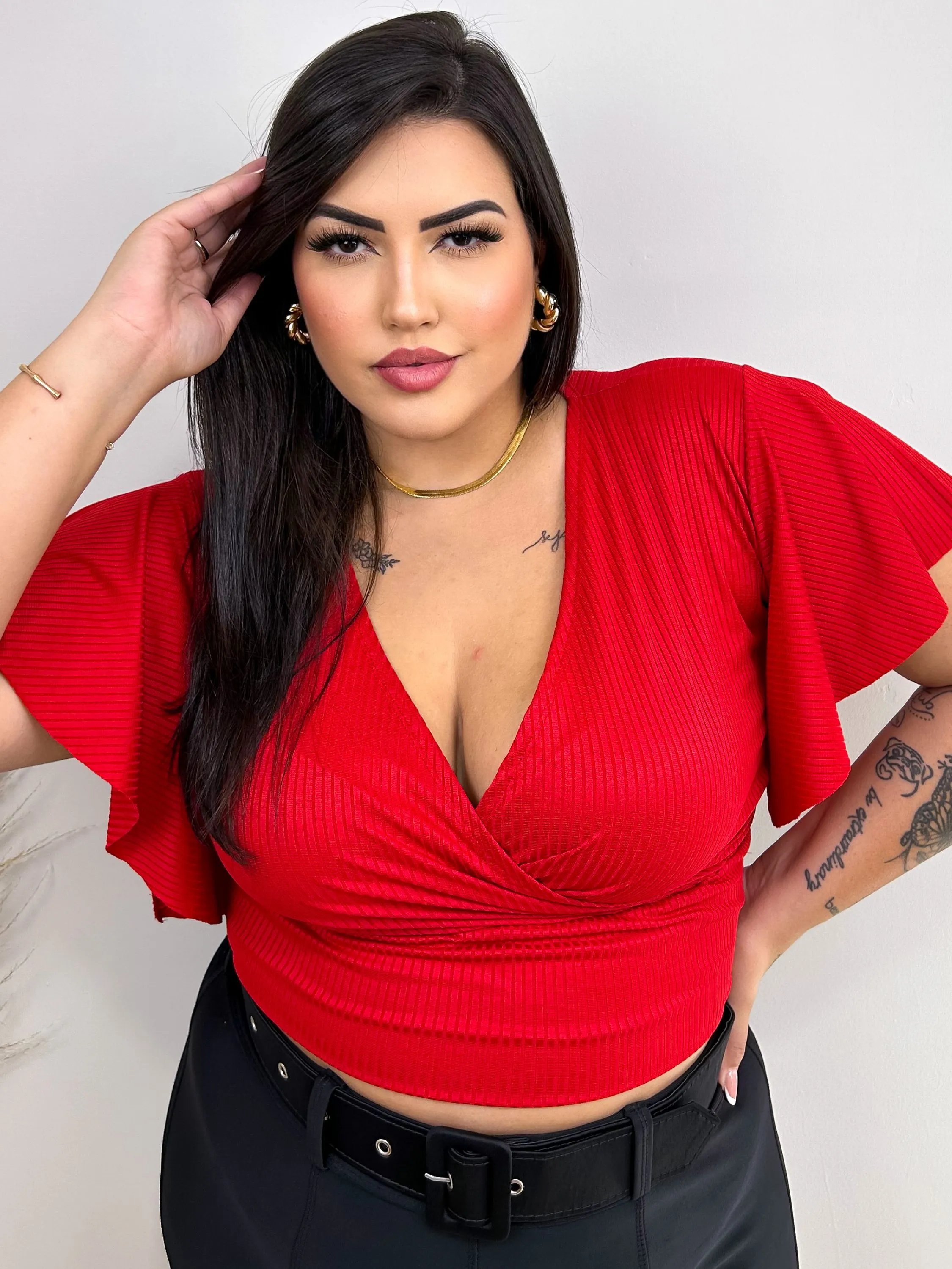 Blusa Cropped Feminina Plus Size Manga Flare