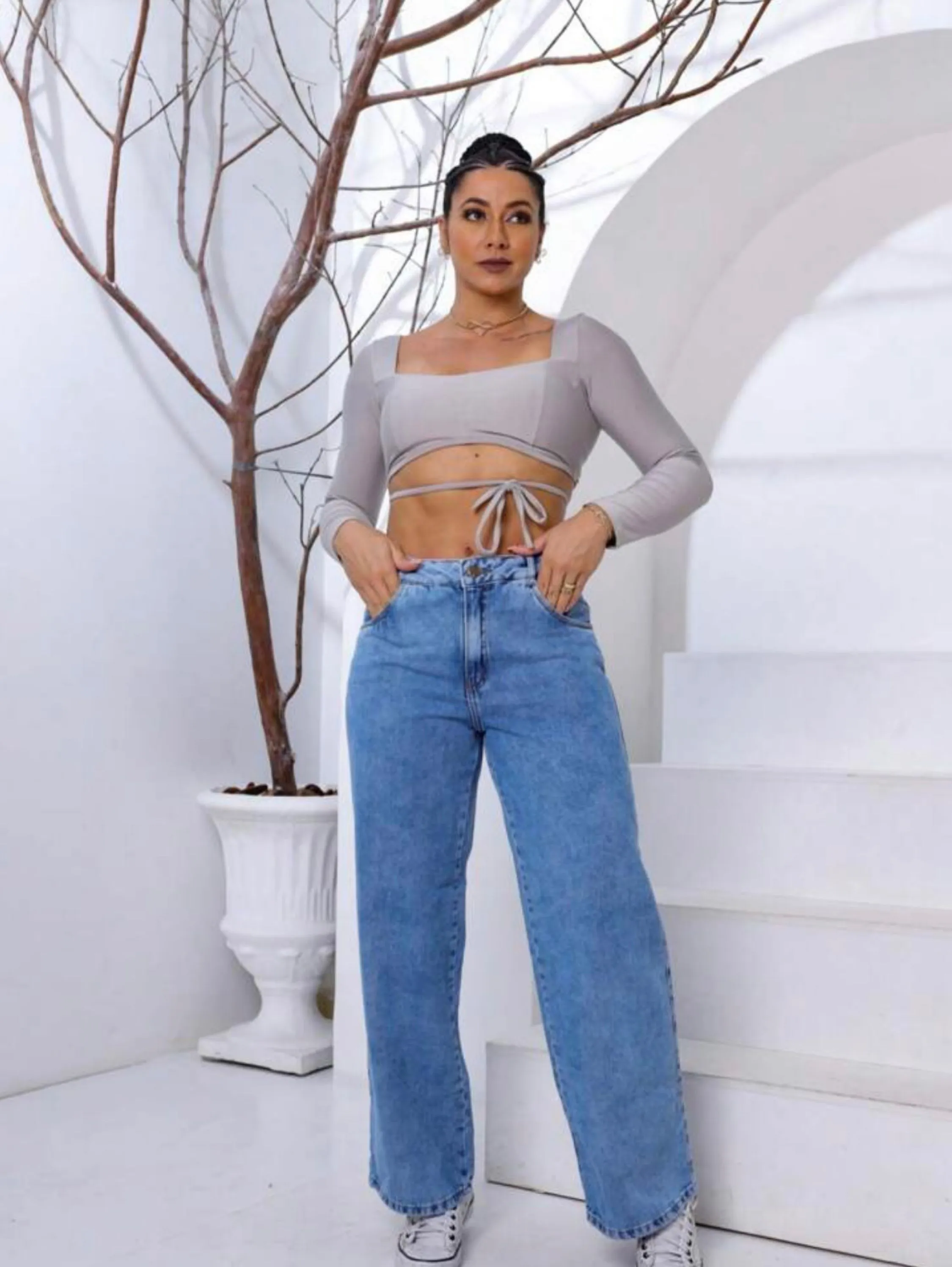 Calça wide leg fem