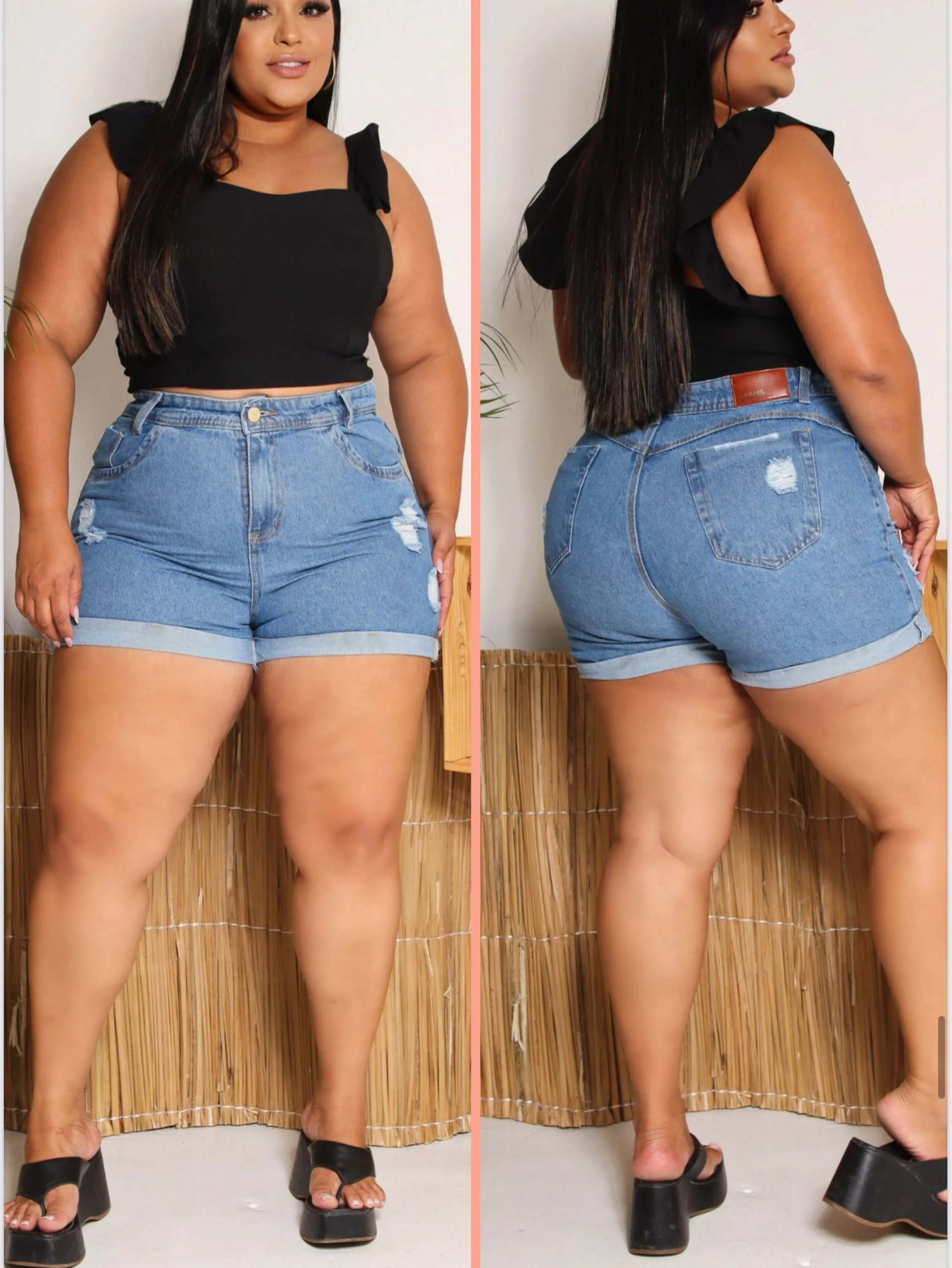 Short meia coxa sem lycra 100% jeans