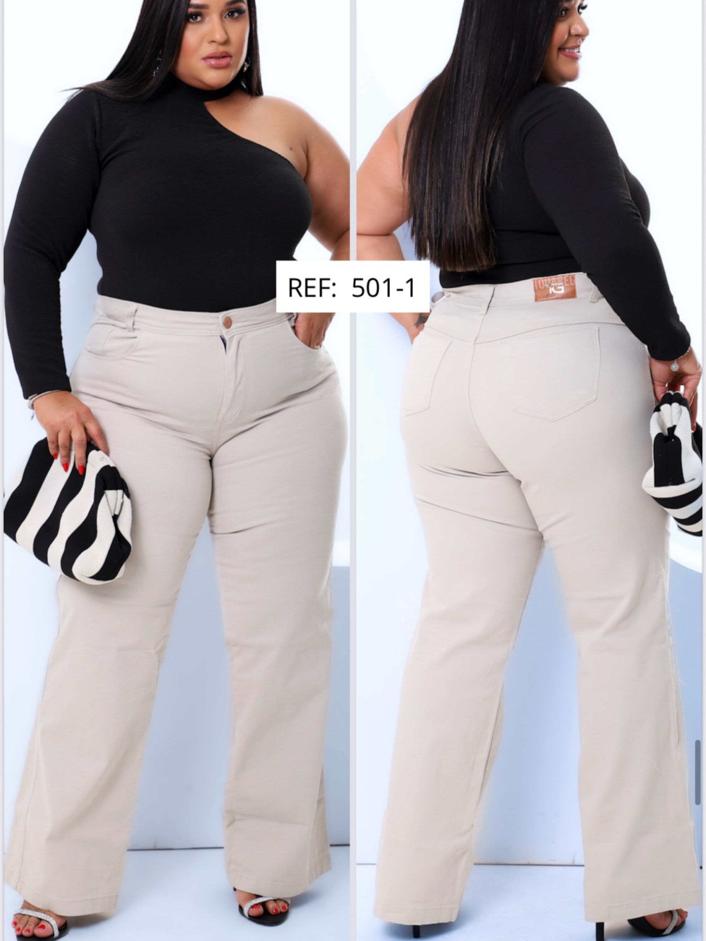 Wide leg com lycra plus size cor bege