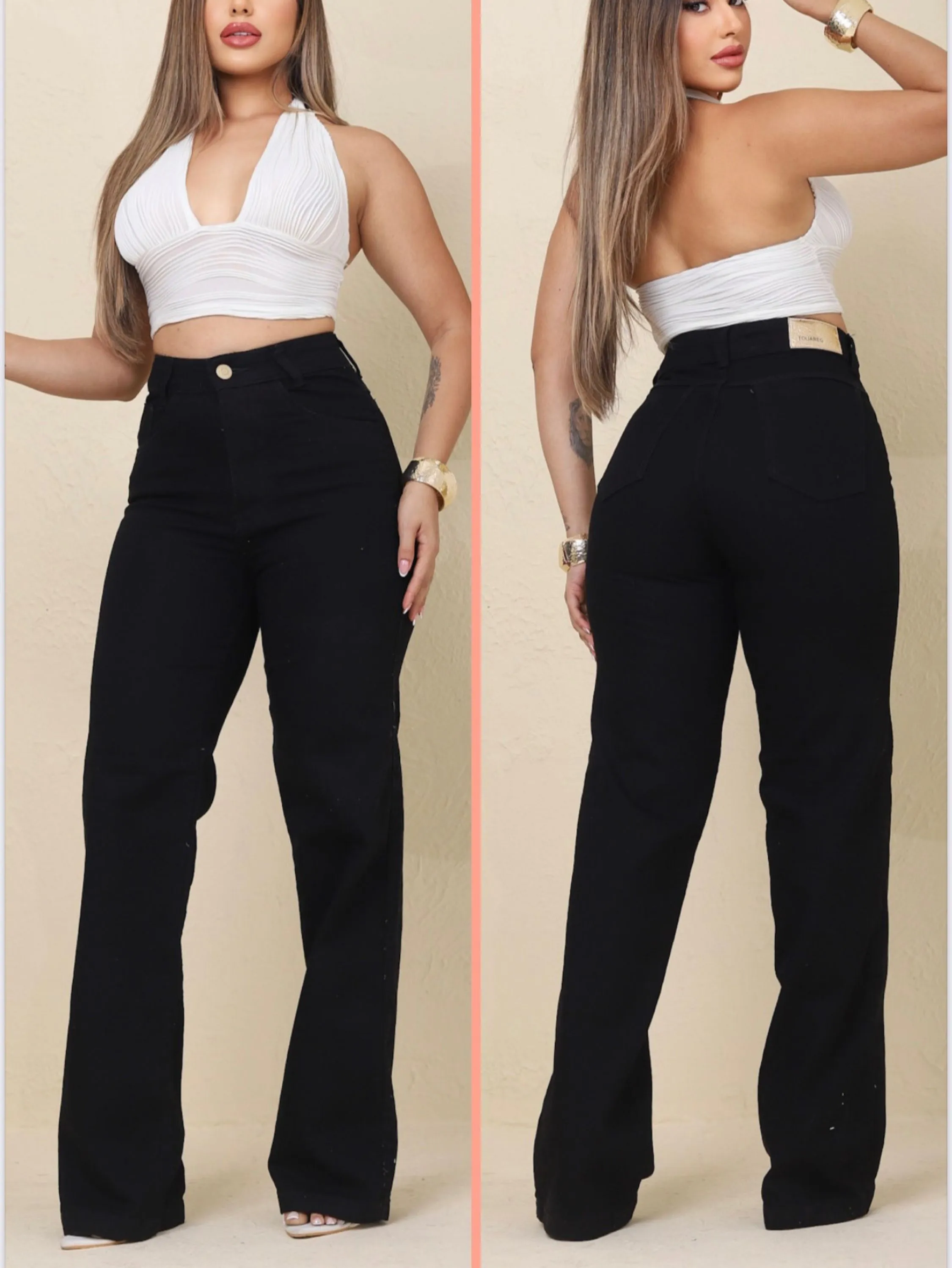 Calça jeans wide leg com lycra