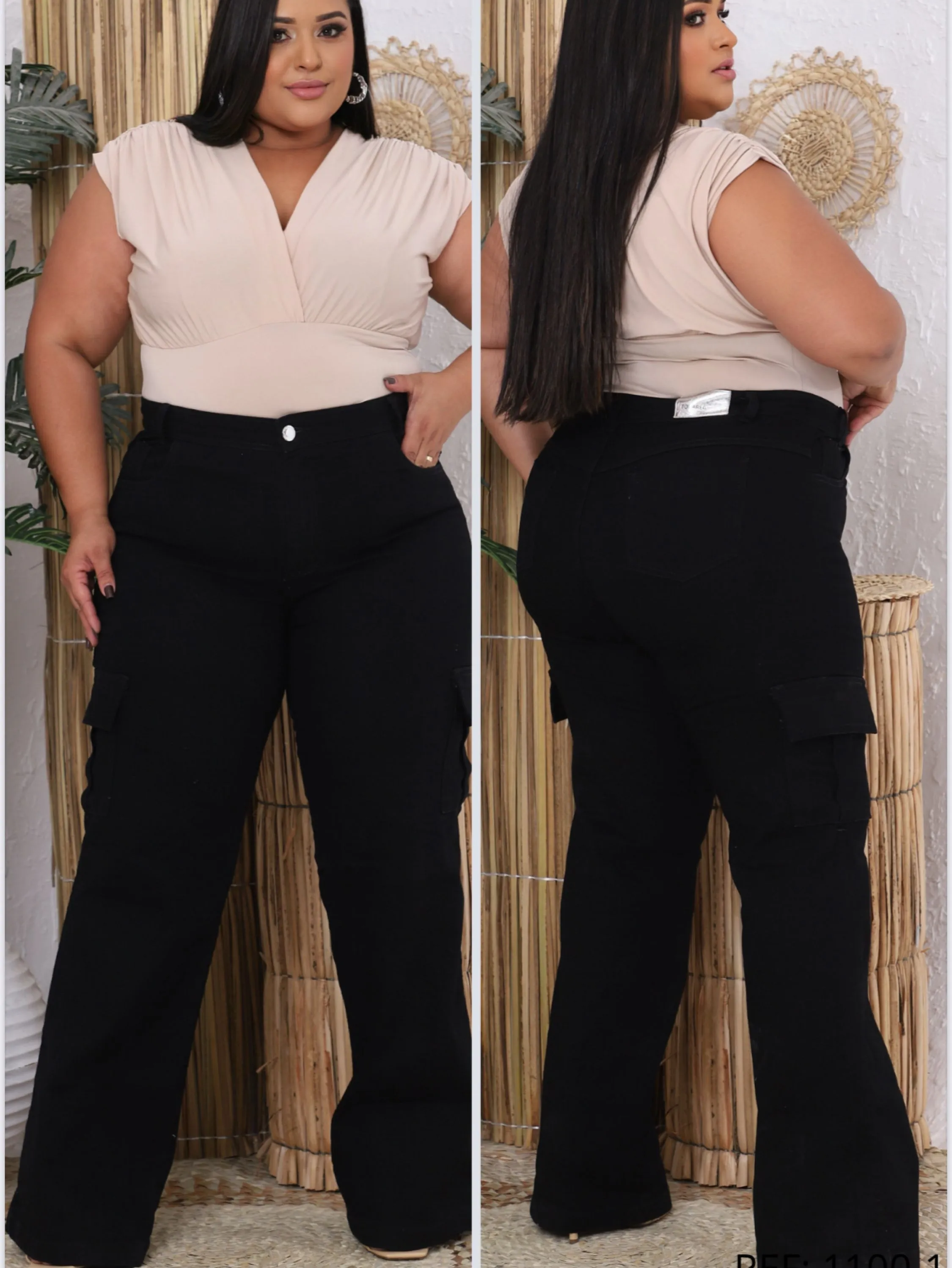 Calça cargo plus size jeans premium com elastano