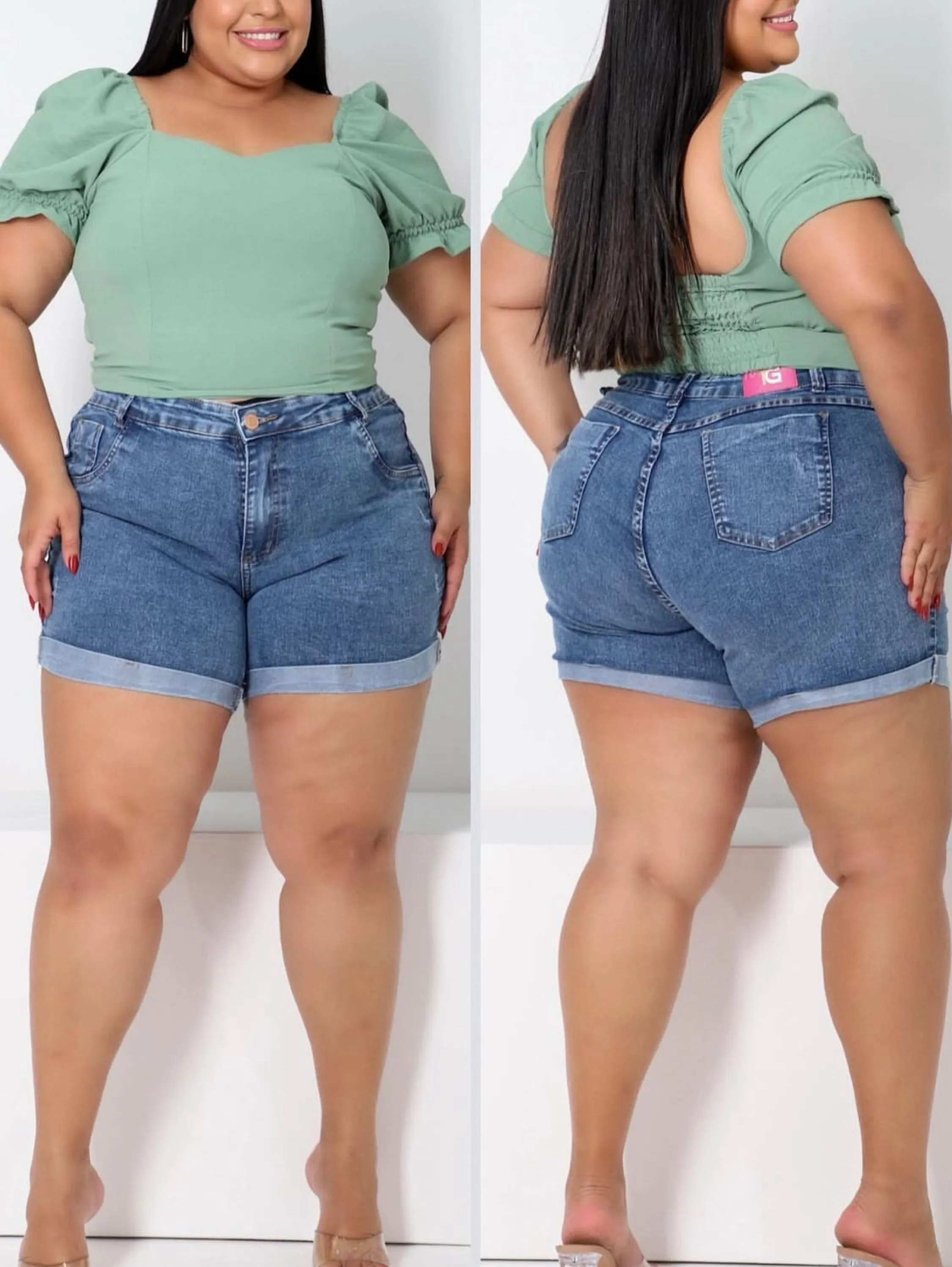 Short jeans plus size com lycra