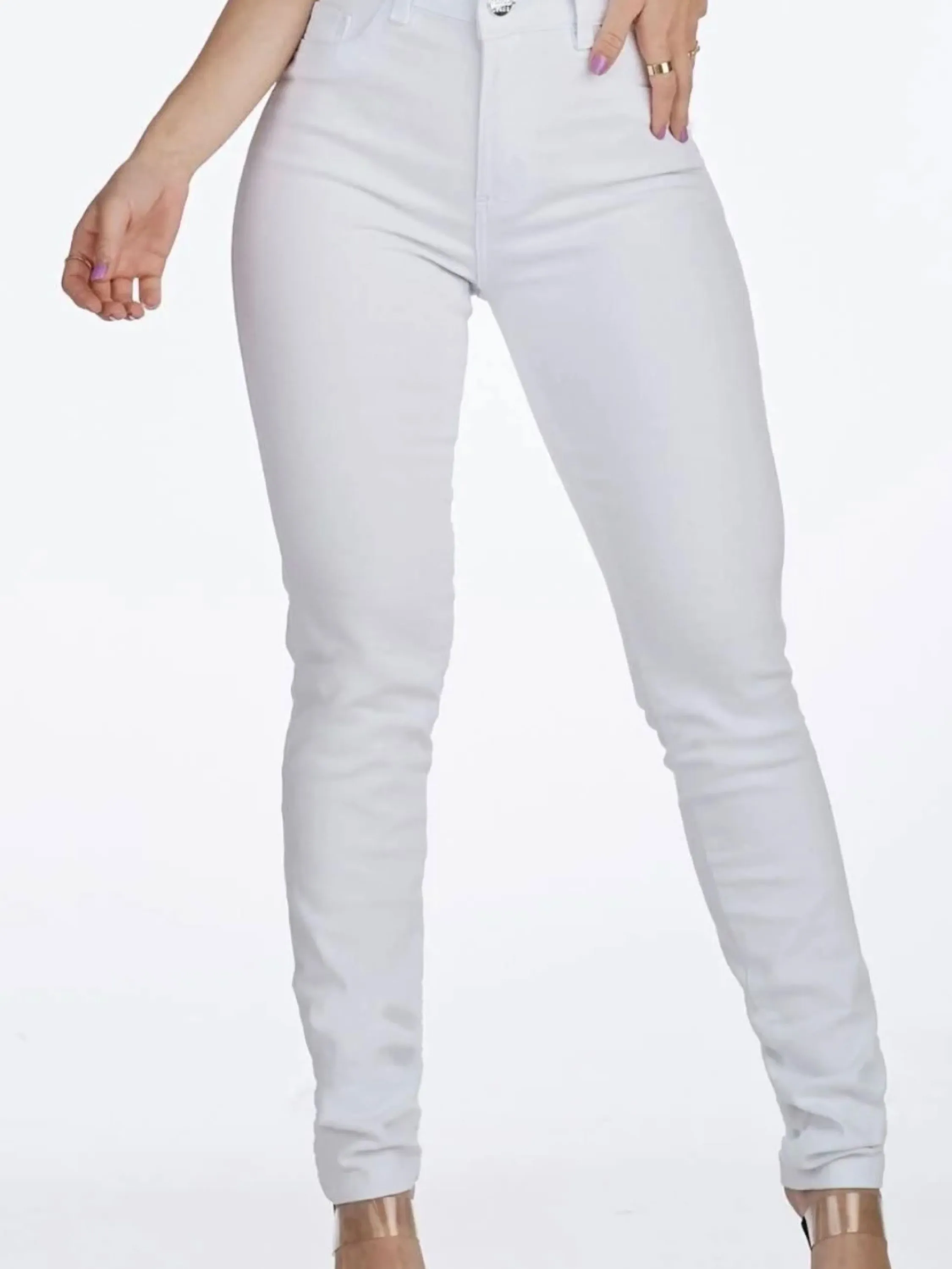 Calça branca skinny cintura alta