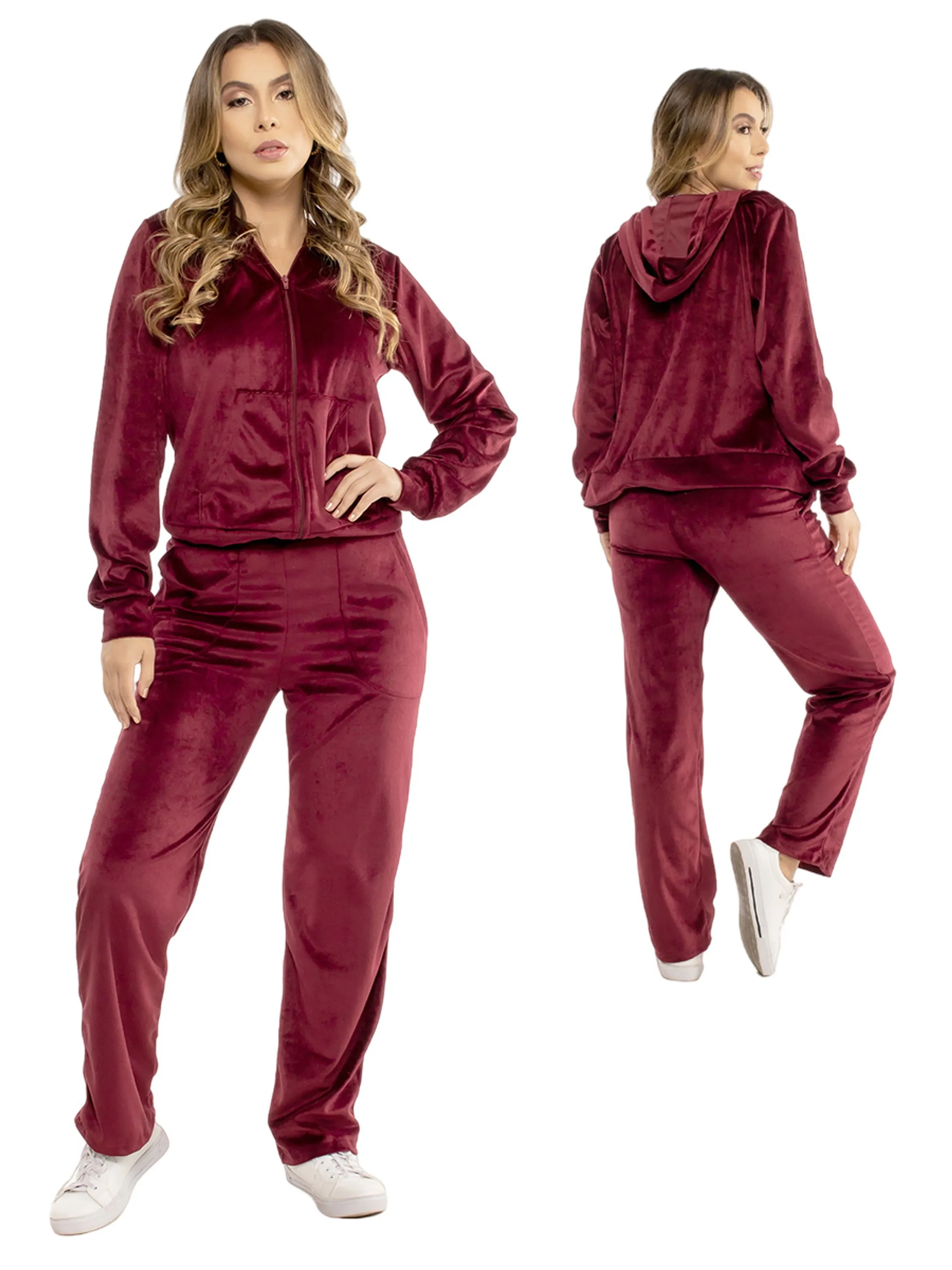 (001#) Conjunto Feminico Veludo Plush Blusa E Calca