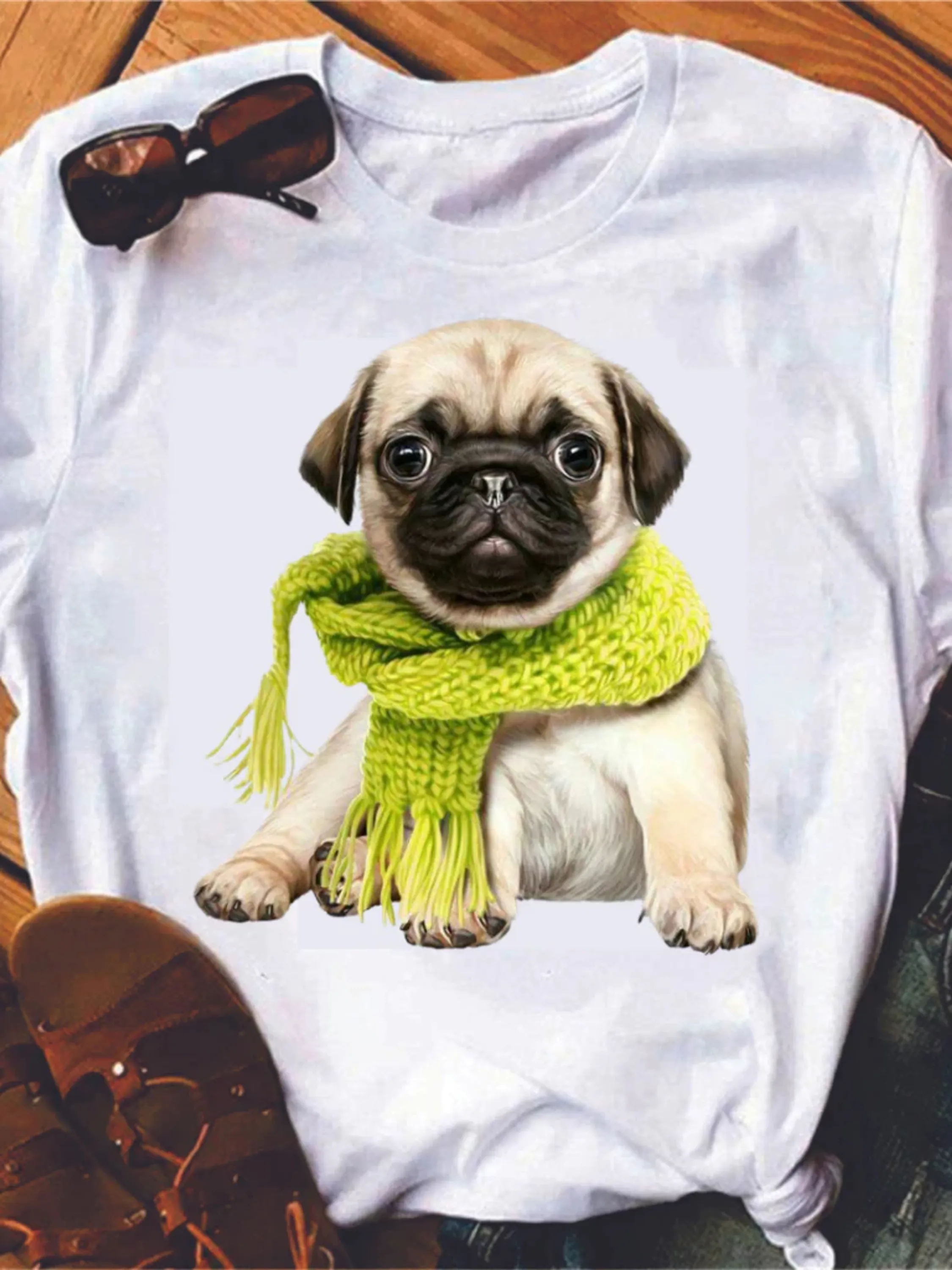 Camisetas Dogs Cachecol Lindas T-shirts Estampadas Femininas Blusas