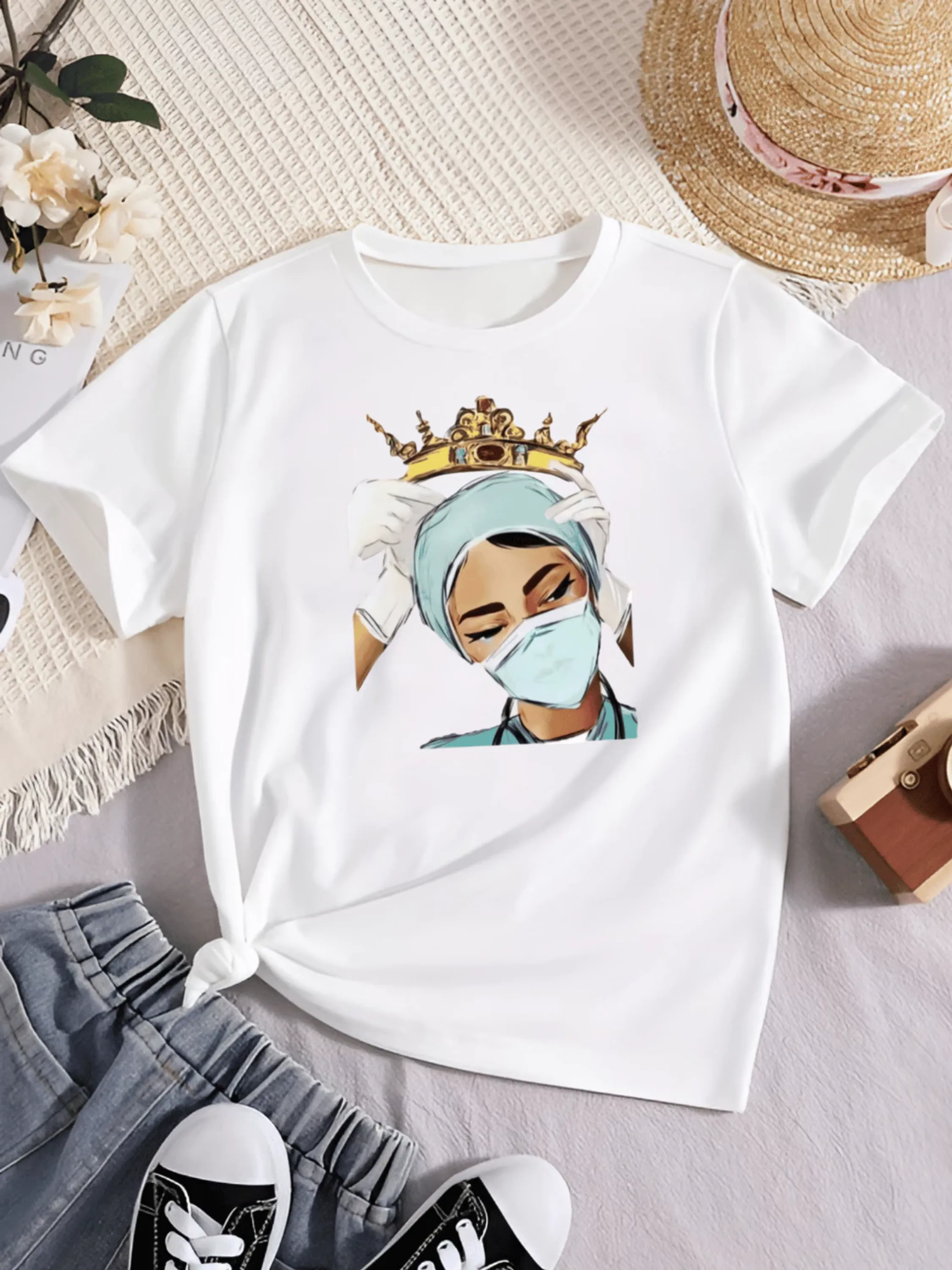 Camiseta Enfermeira Heroína Enfermagem Camisa Feminina Blusinha Babylook Algodão