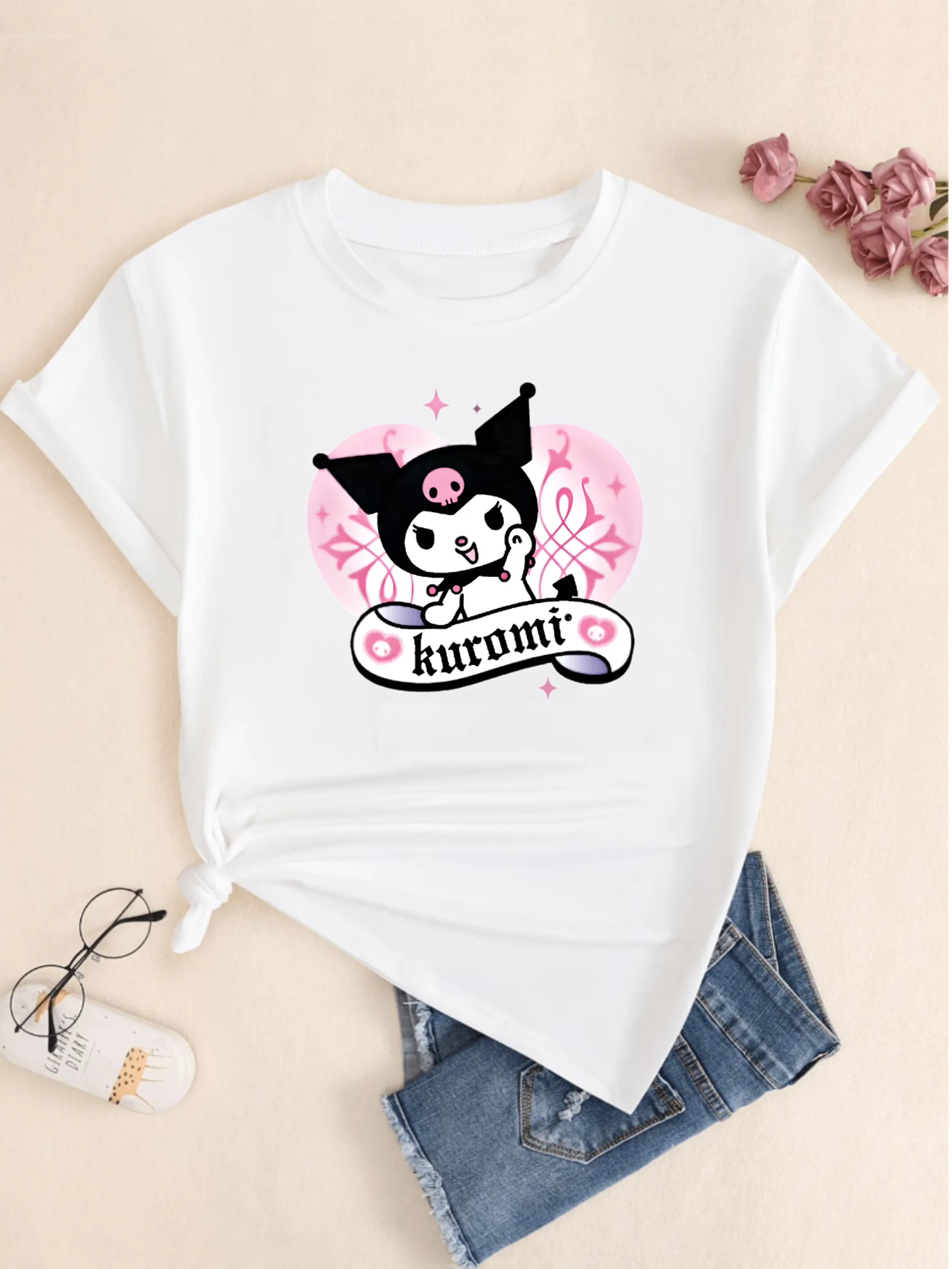 Camiseta Feminina Babylook Kuromi Anime Japonês Desenho Blusa Camisa Algodão